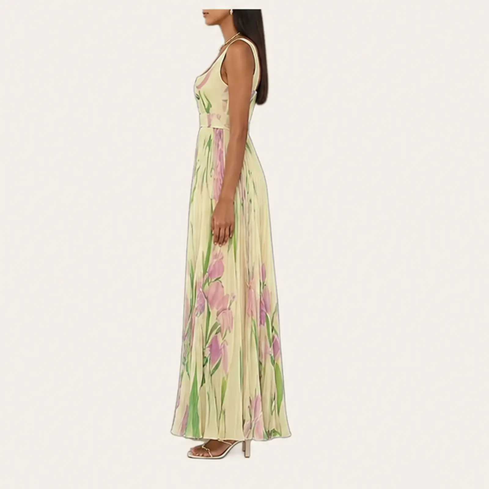 Flora Meadow Iris Pleated Maxi Dress, view 4