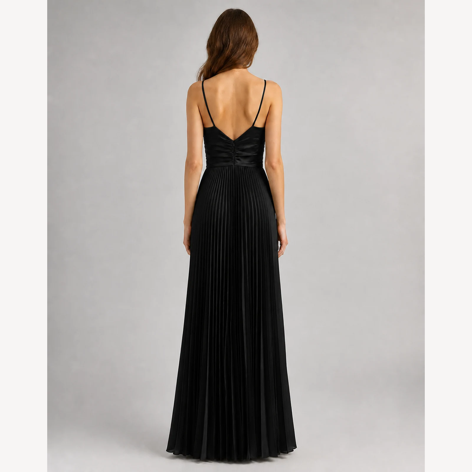 Galatea Black Pleated Evening Gown, view 2