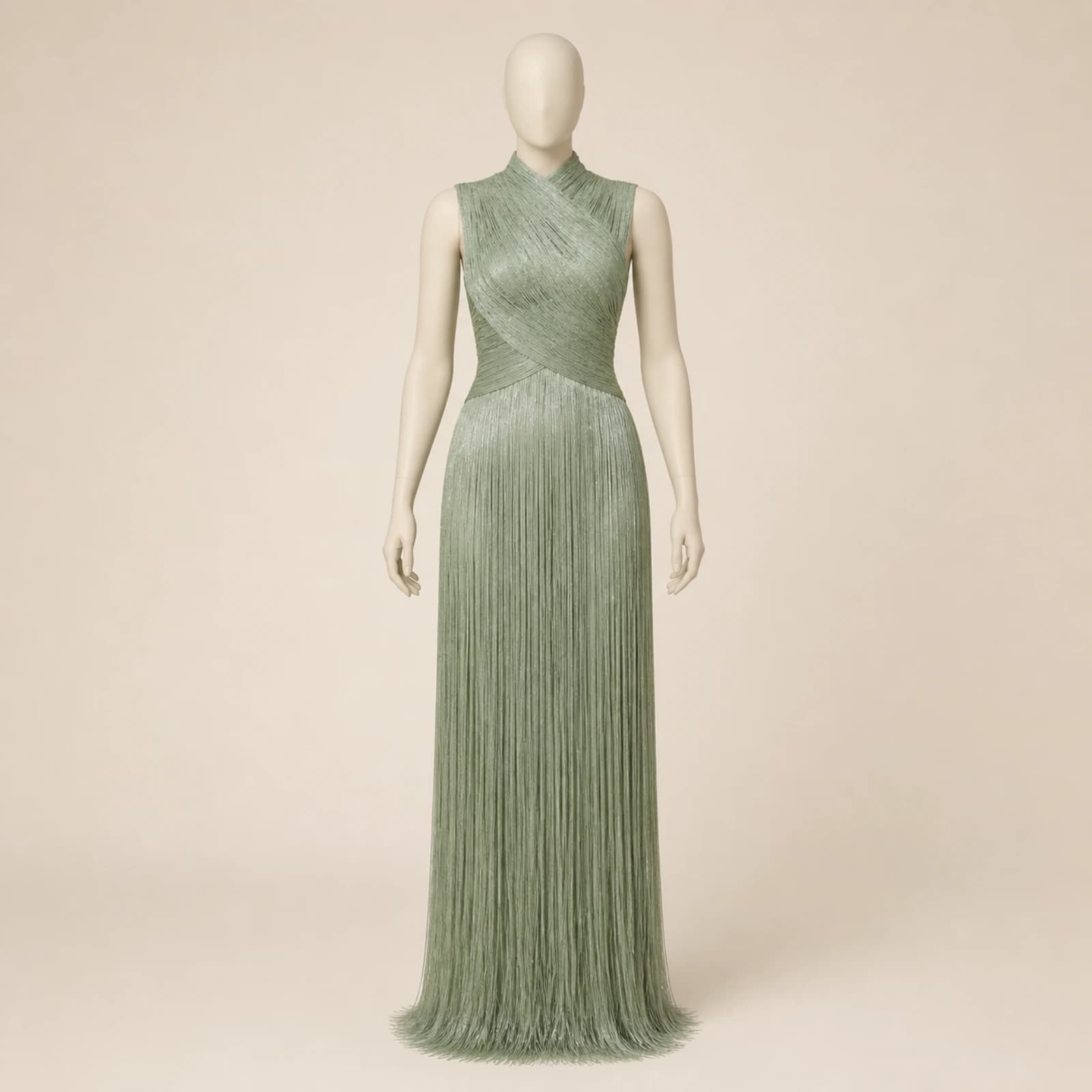 Galina Sage Fringe Evening Gown, view 1