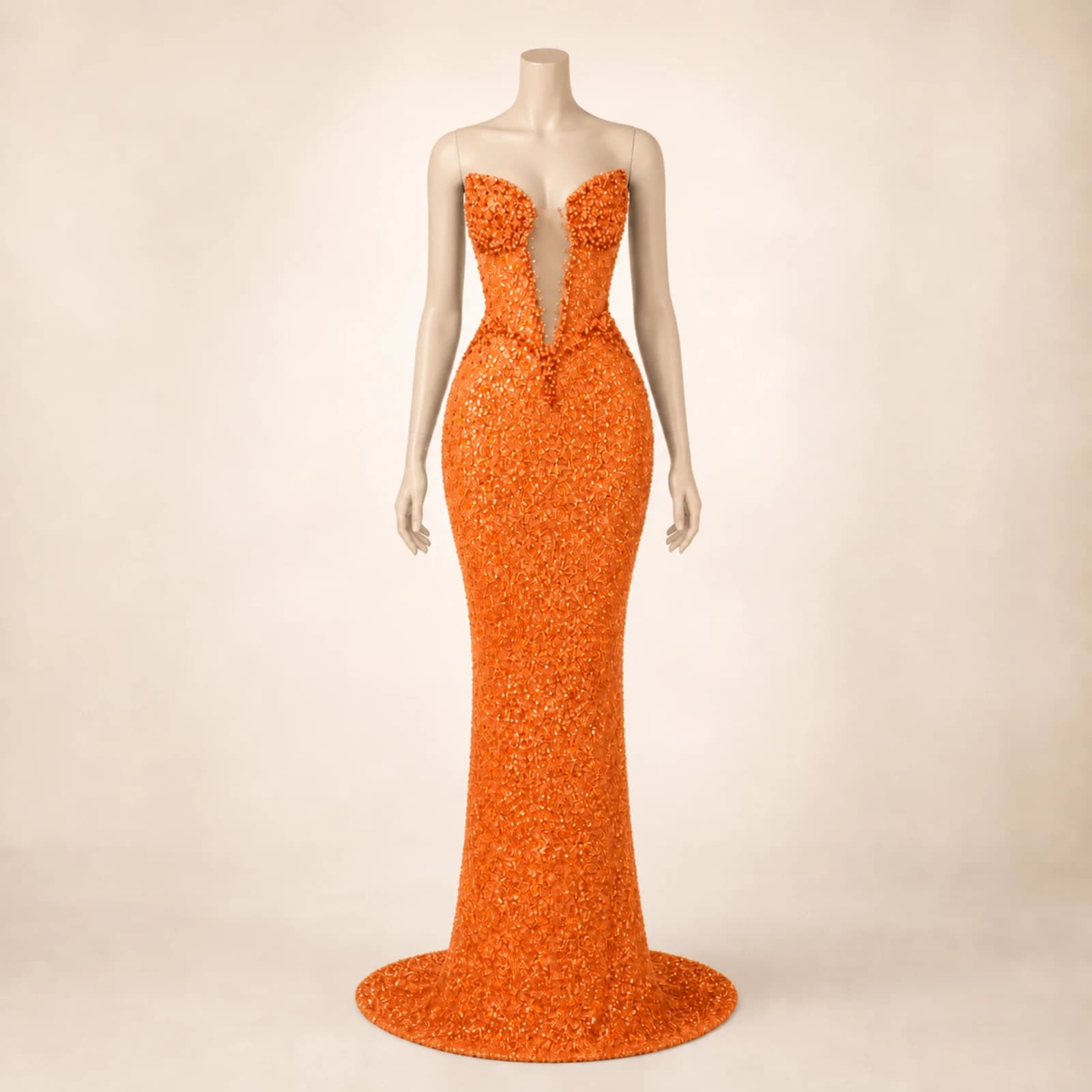 Giselle Orange Crystal Mermaid Gown, view 1