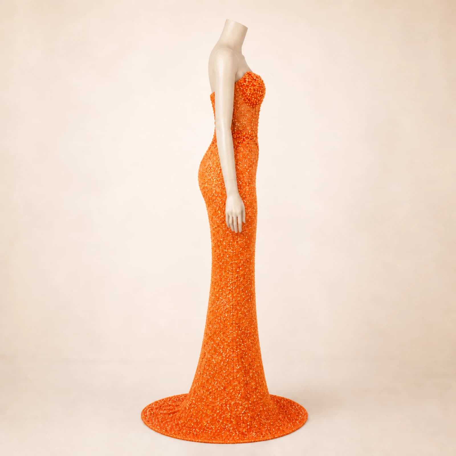 Giselle Orange Crystal Mermaid Gown, view 3