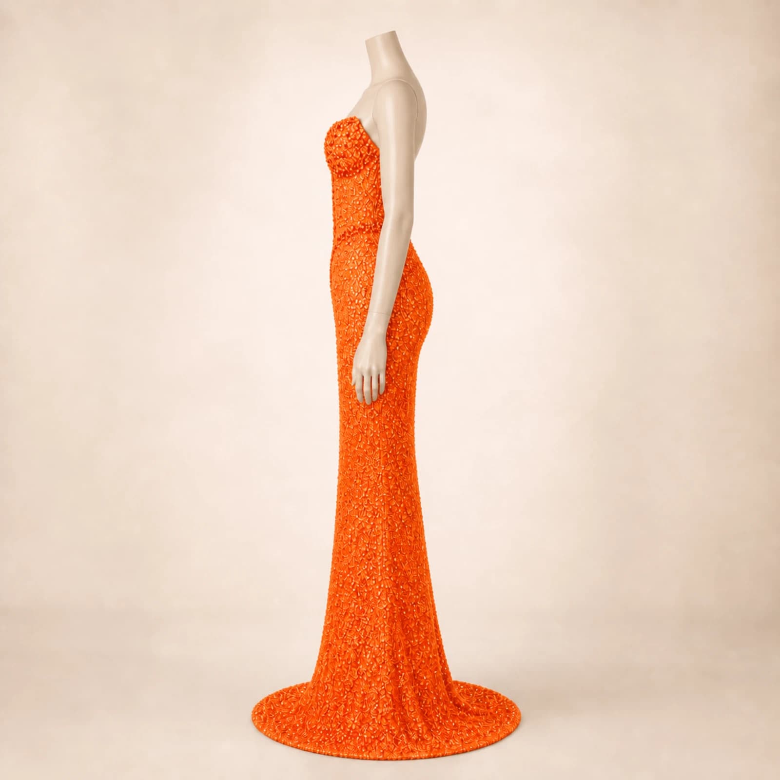Giselle Orange Crystal Mermaid Gown, view 4