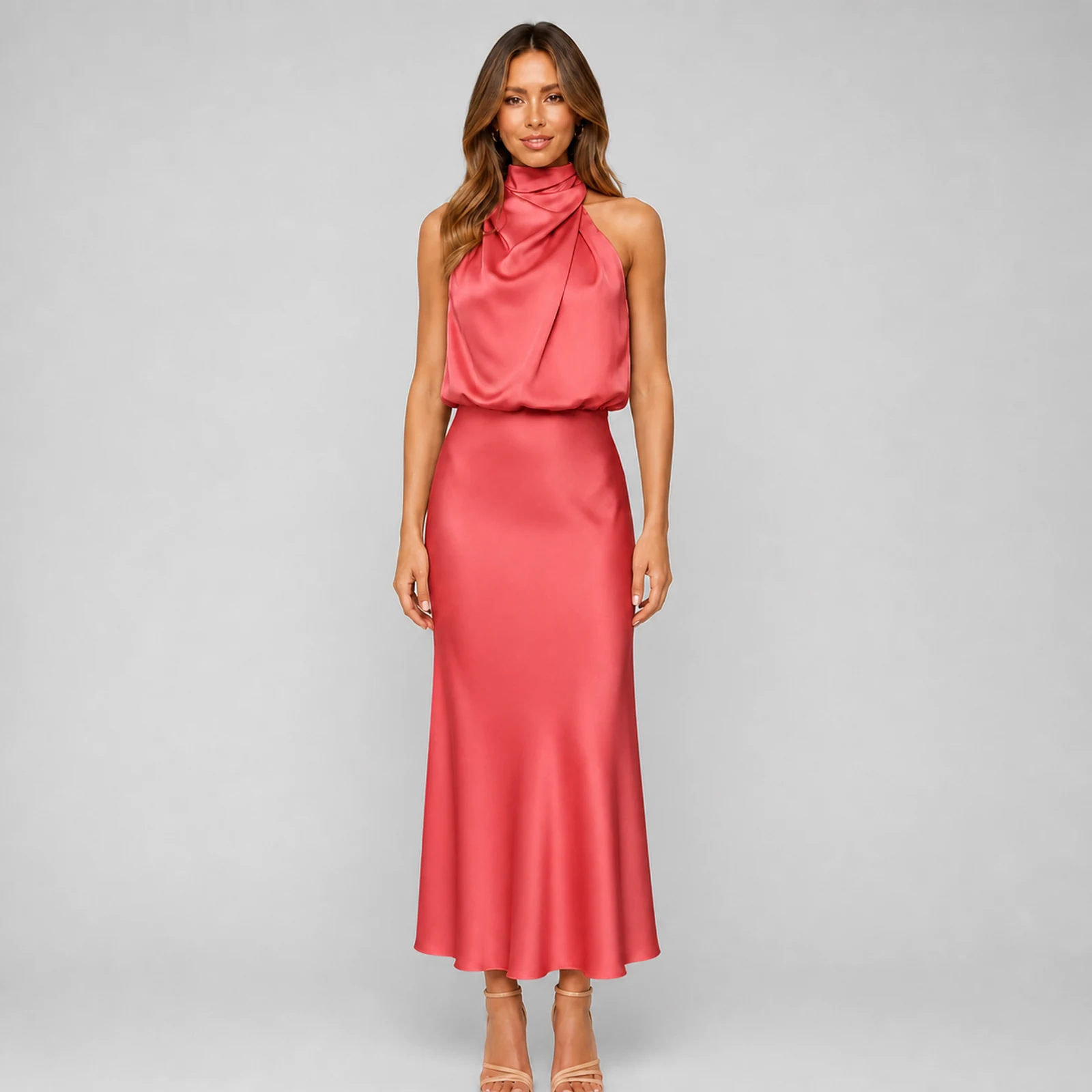 Giselle Rose Satin Midi Dress, view 1