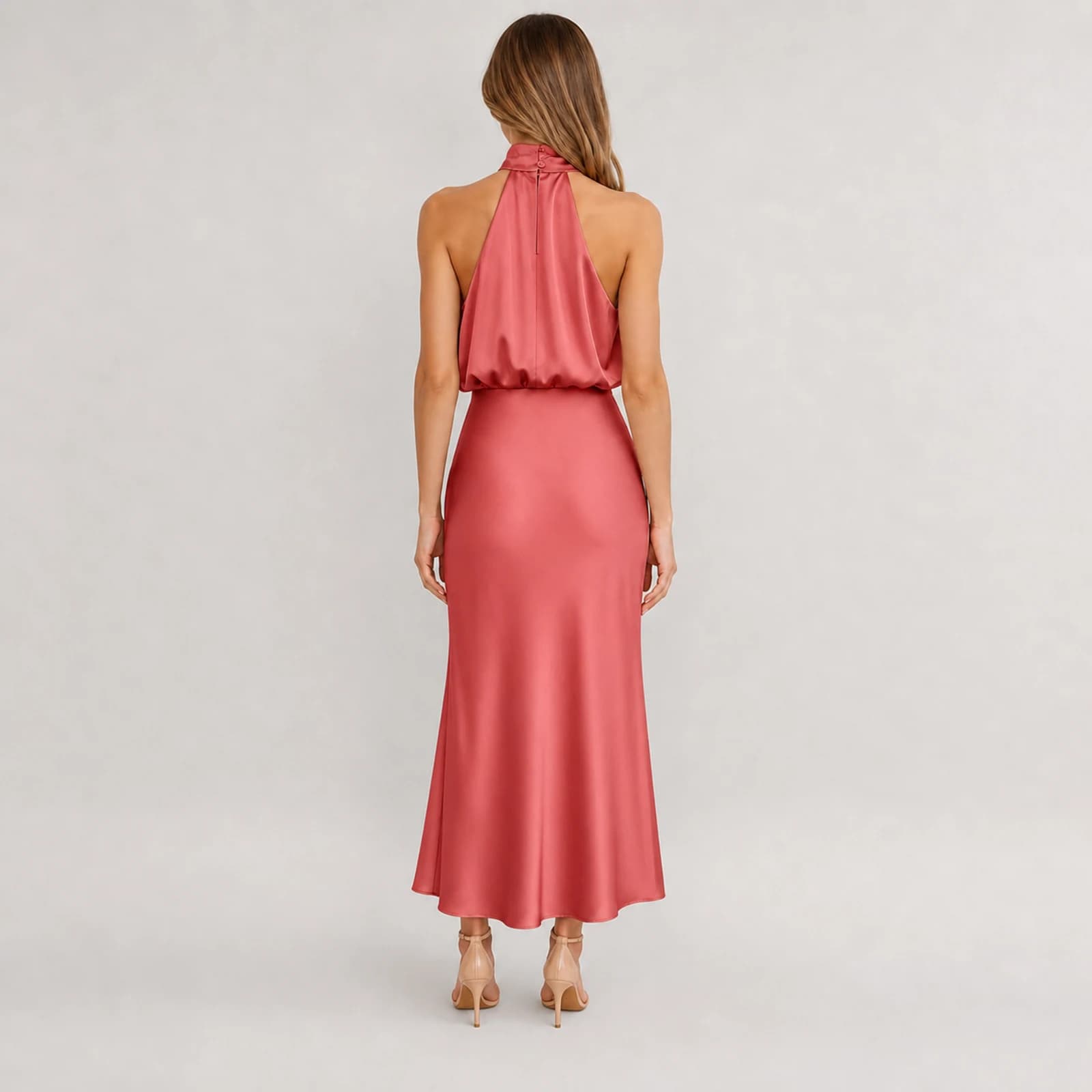 Giselle Rose Satin Midi Dress, view 2