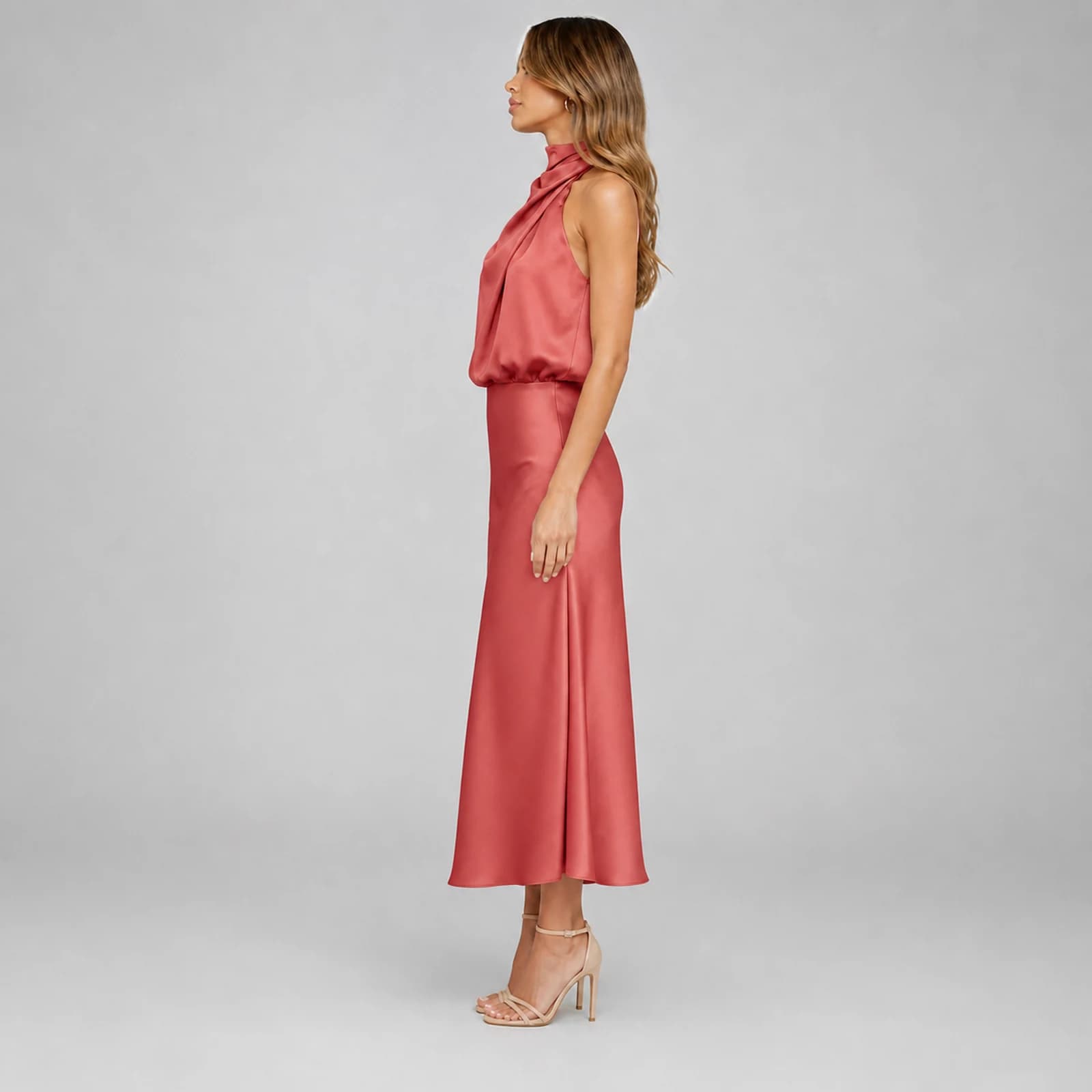 Giselle Rose Satin Midi Dress, view 3