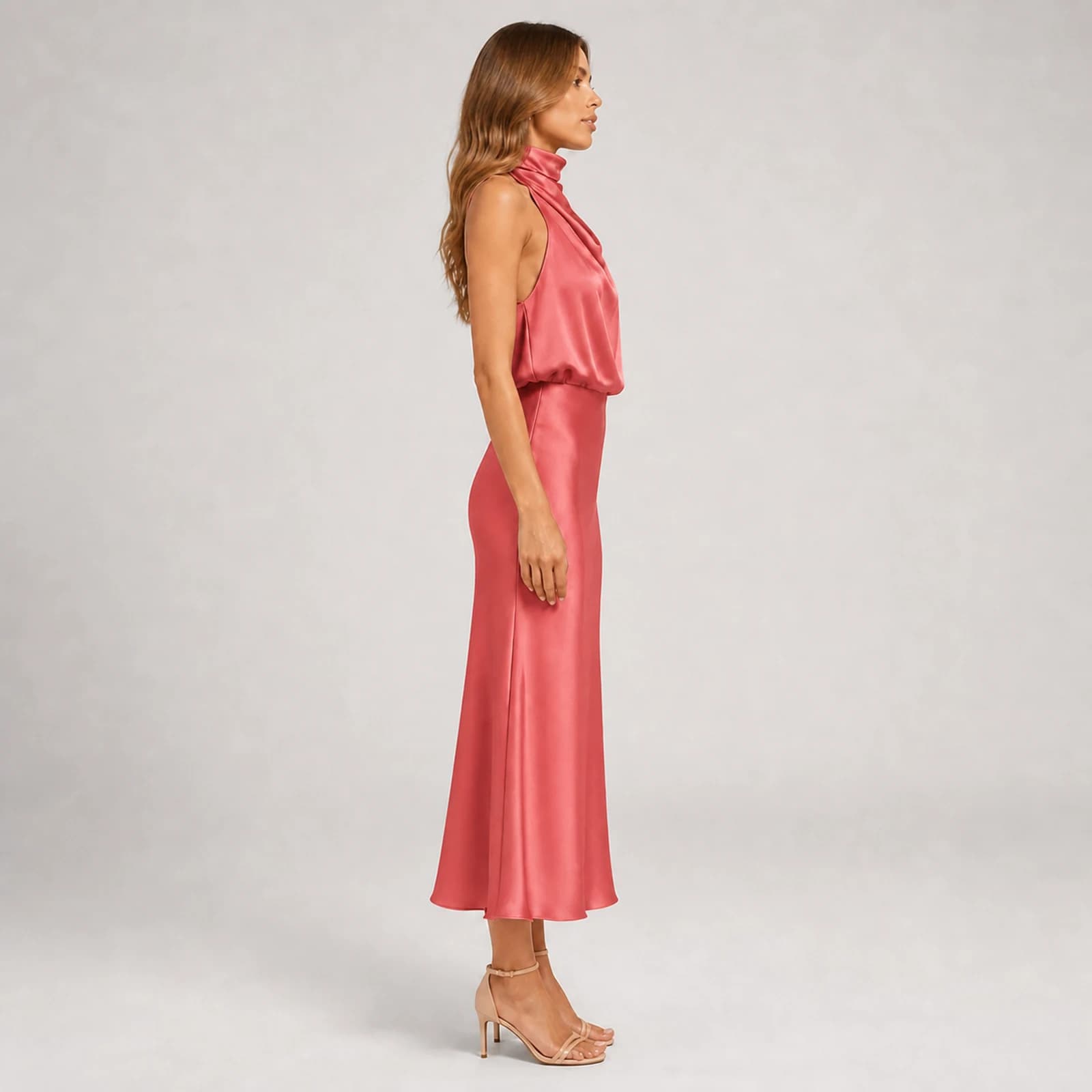 Giselle Rose Satin Midi Dress, view 4