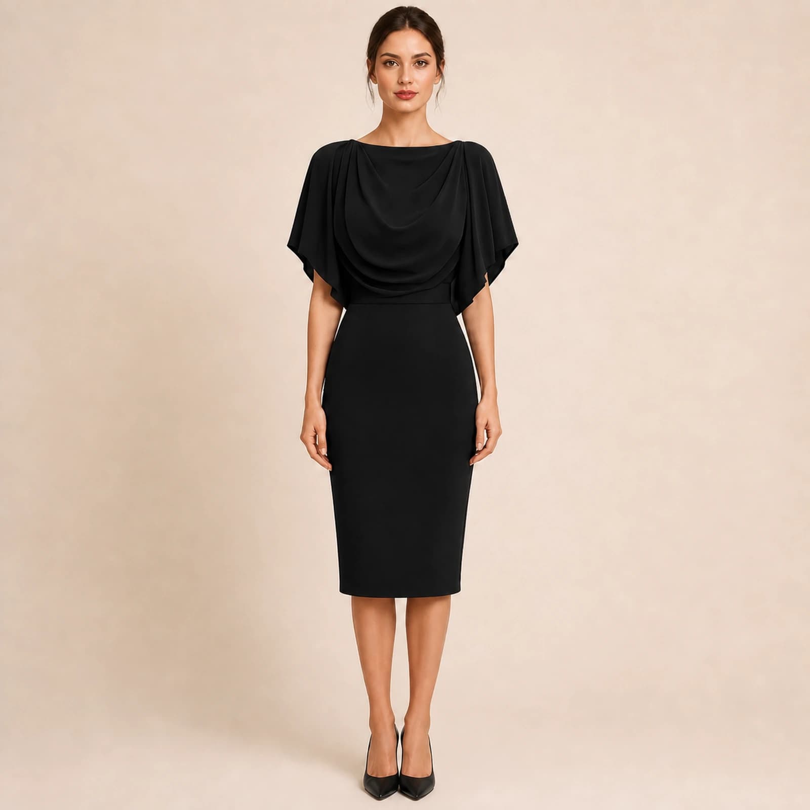 Halcyon Draped Cape Midi Dress