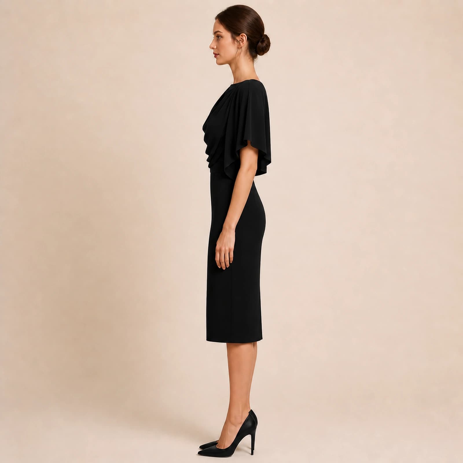 Halcyon Draped Cape Midi Dress, view 3