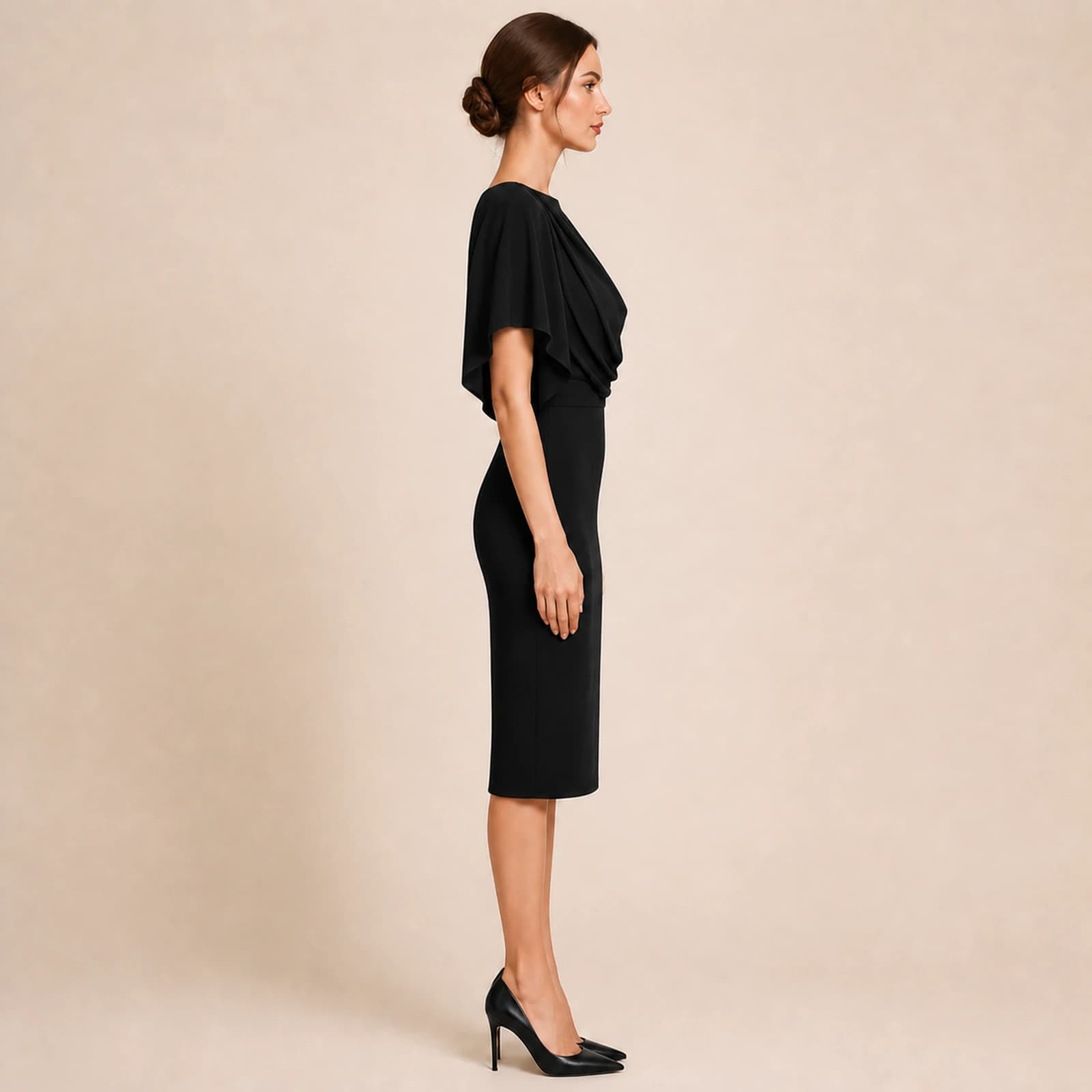 Halcyon Draped Cape Midi Dress, view 4