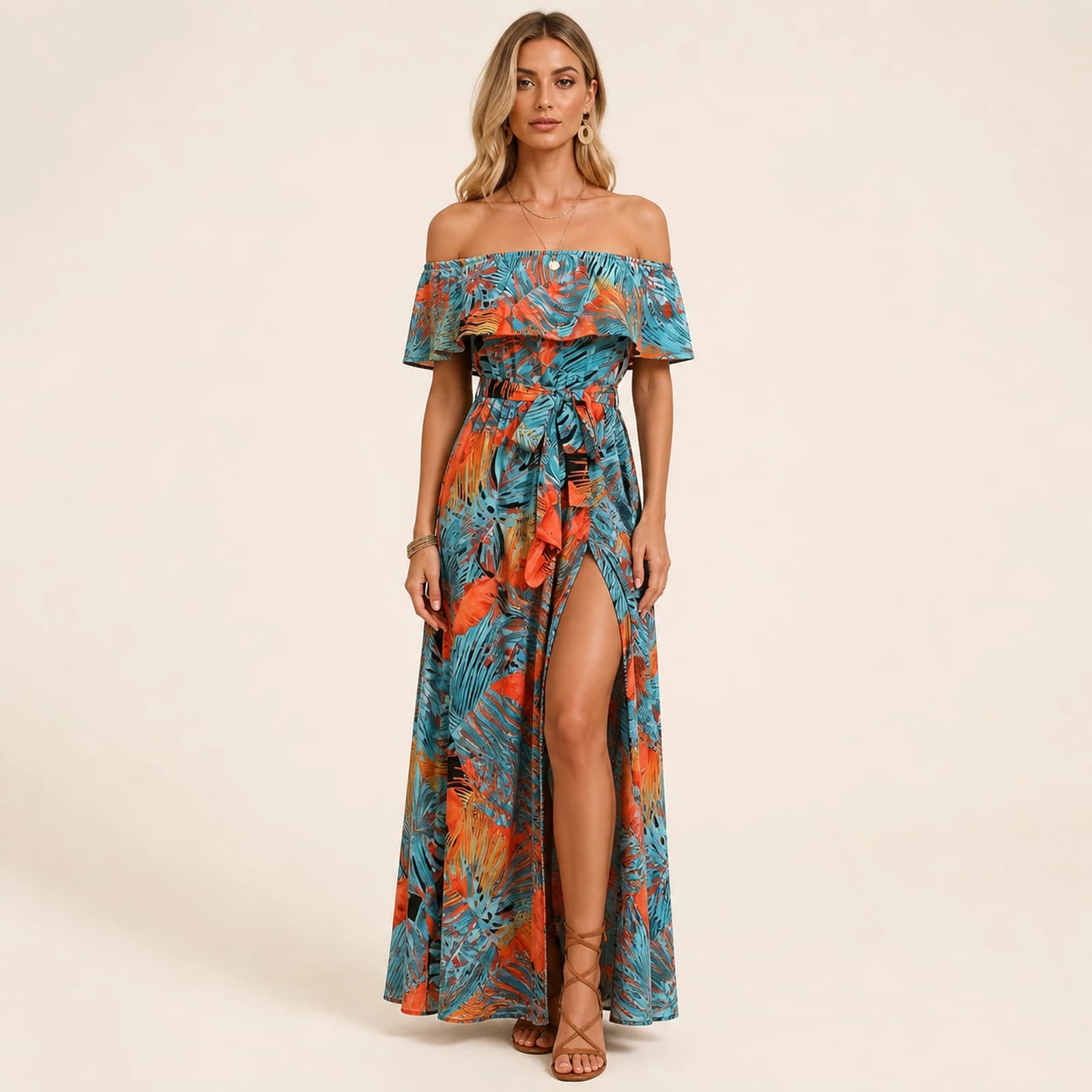 Halle Sunset Palm Maxi Dress