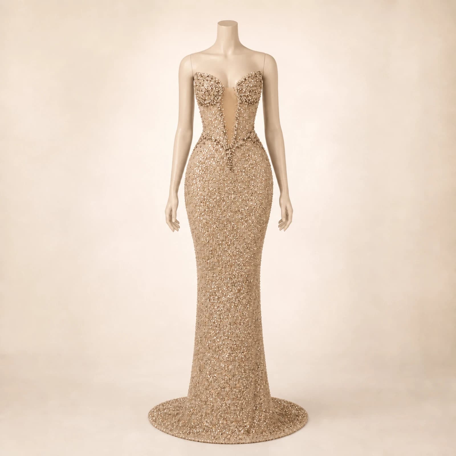 Helena Khaki Crystal Mermaid Gown, view 1
