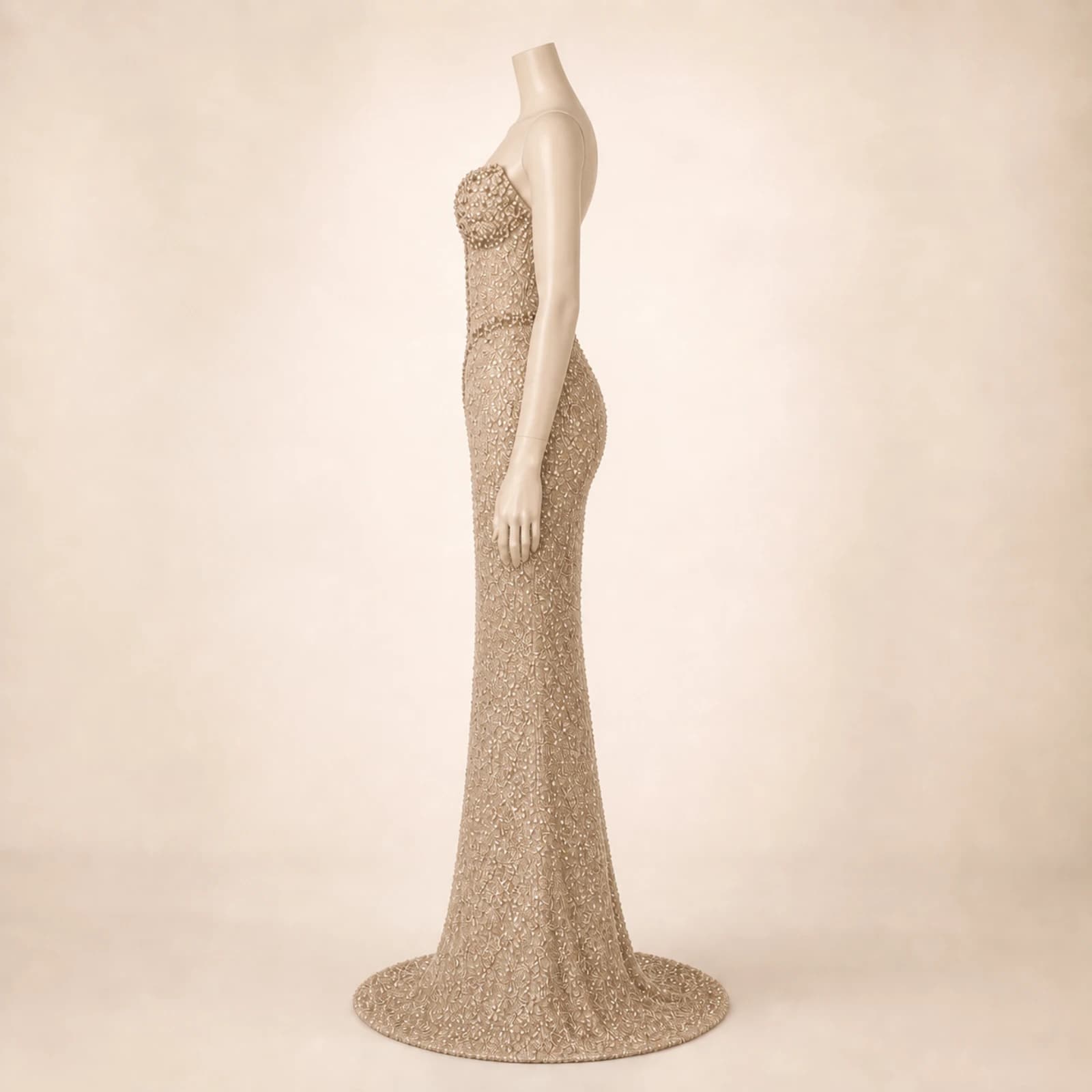 Helena Khaki Crystal Mermaid Gown, view 4