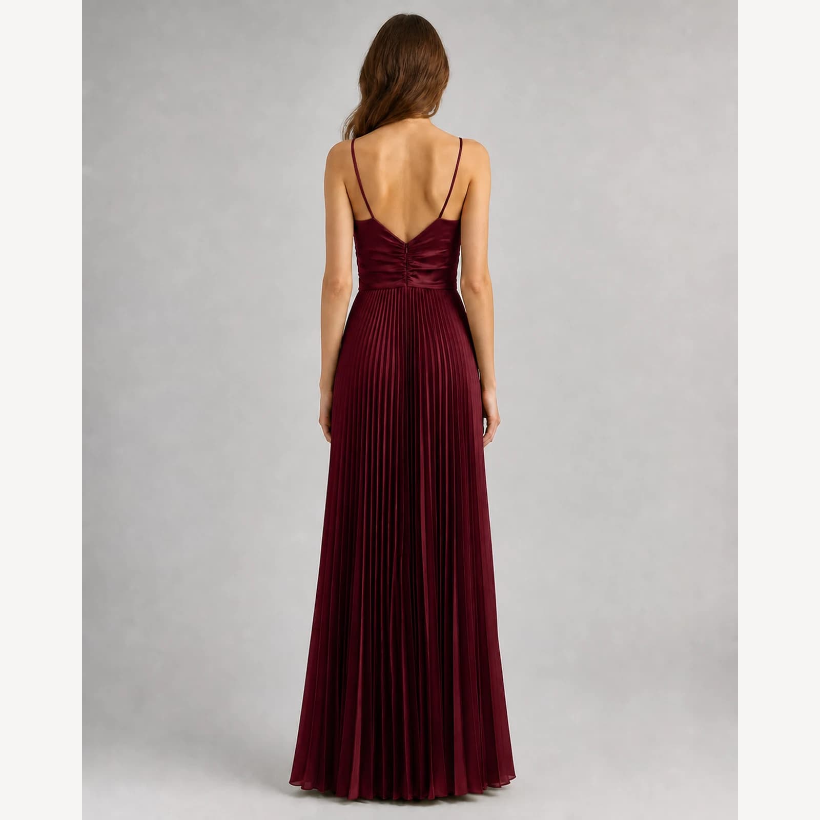 Heloise Burgundy Pleated Evening Gown, view 2