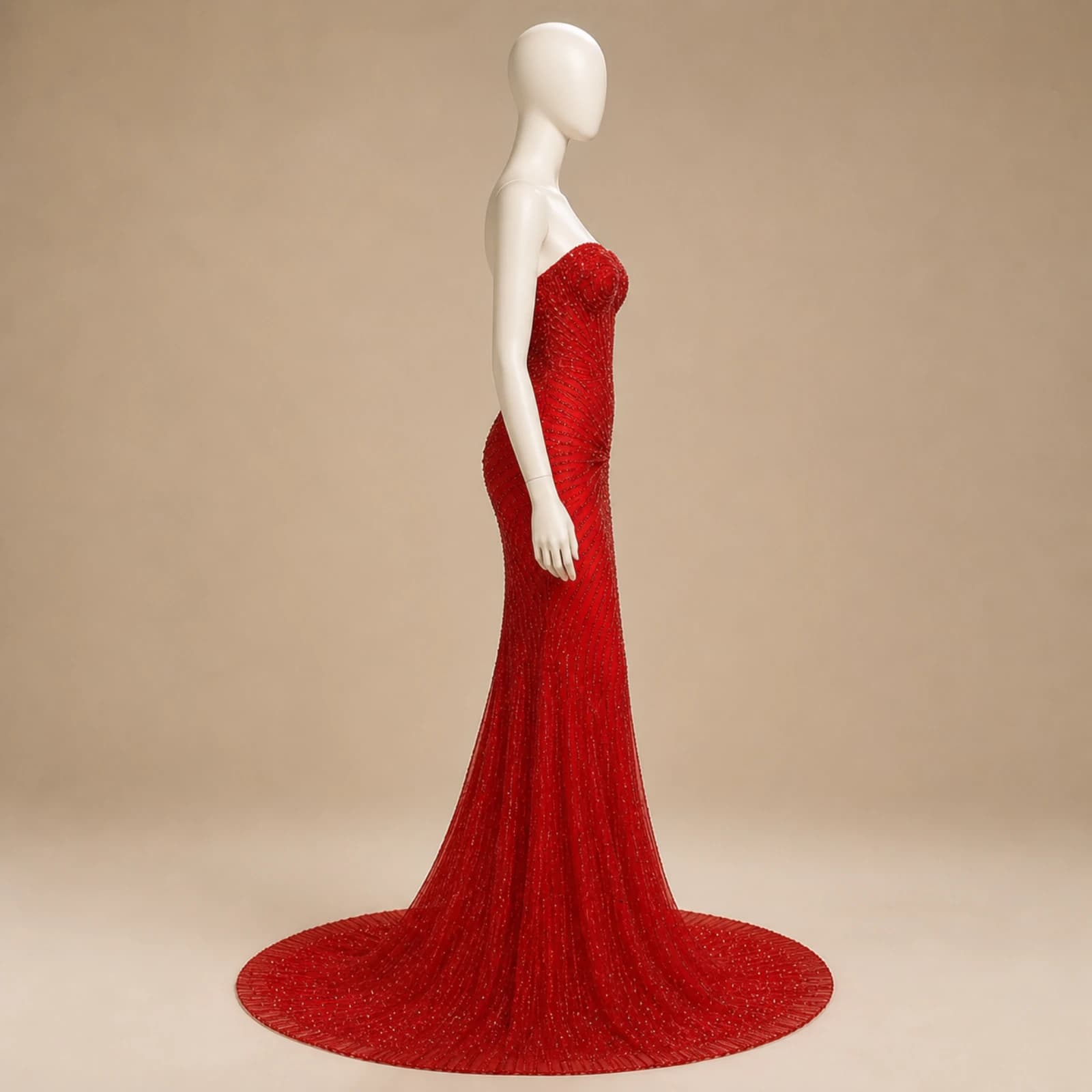 Honora Red Glitter Mermaid Gown, view 3