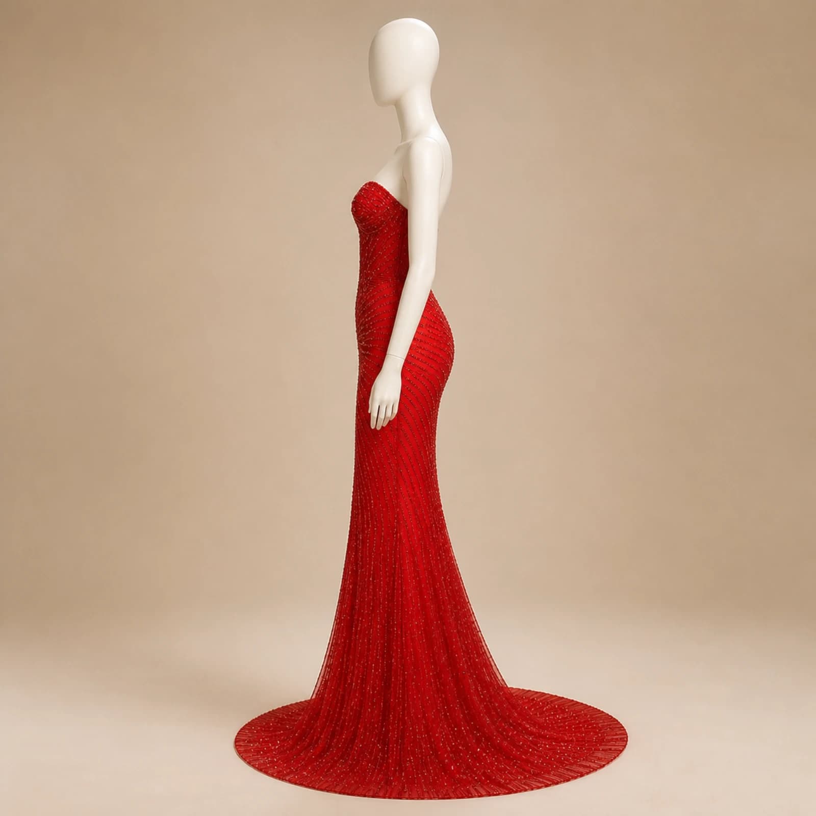 Honora Red Glitter Mermaid Gown, view 4