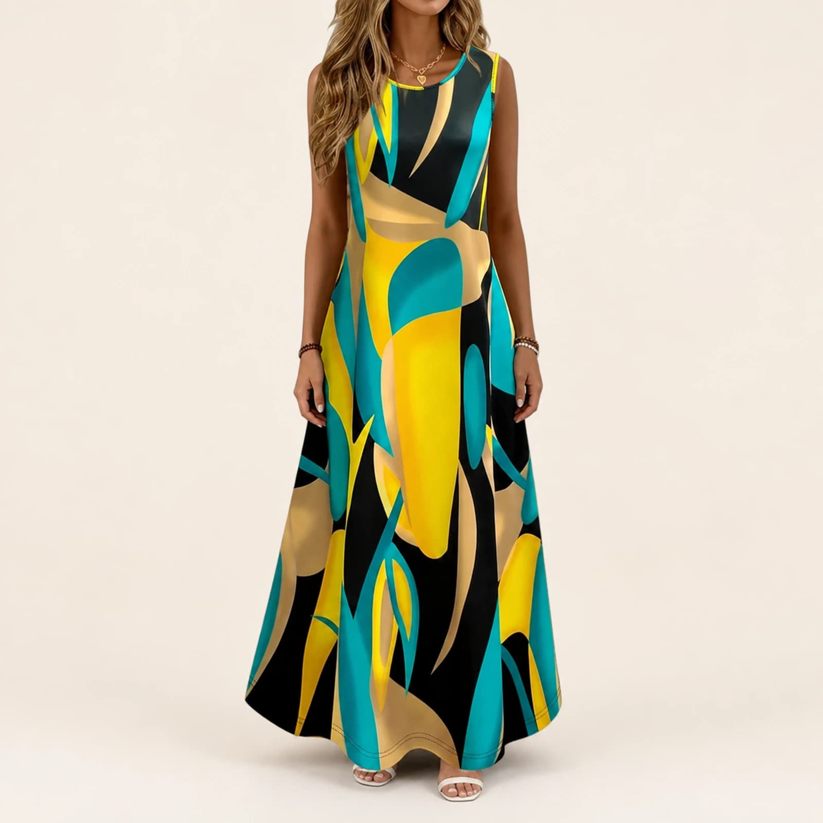 Ilaria Teal Abstract Maxi Dress