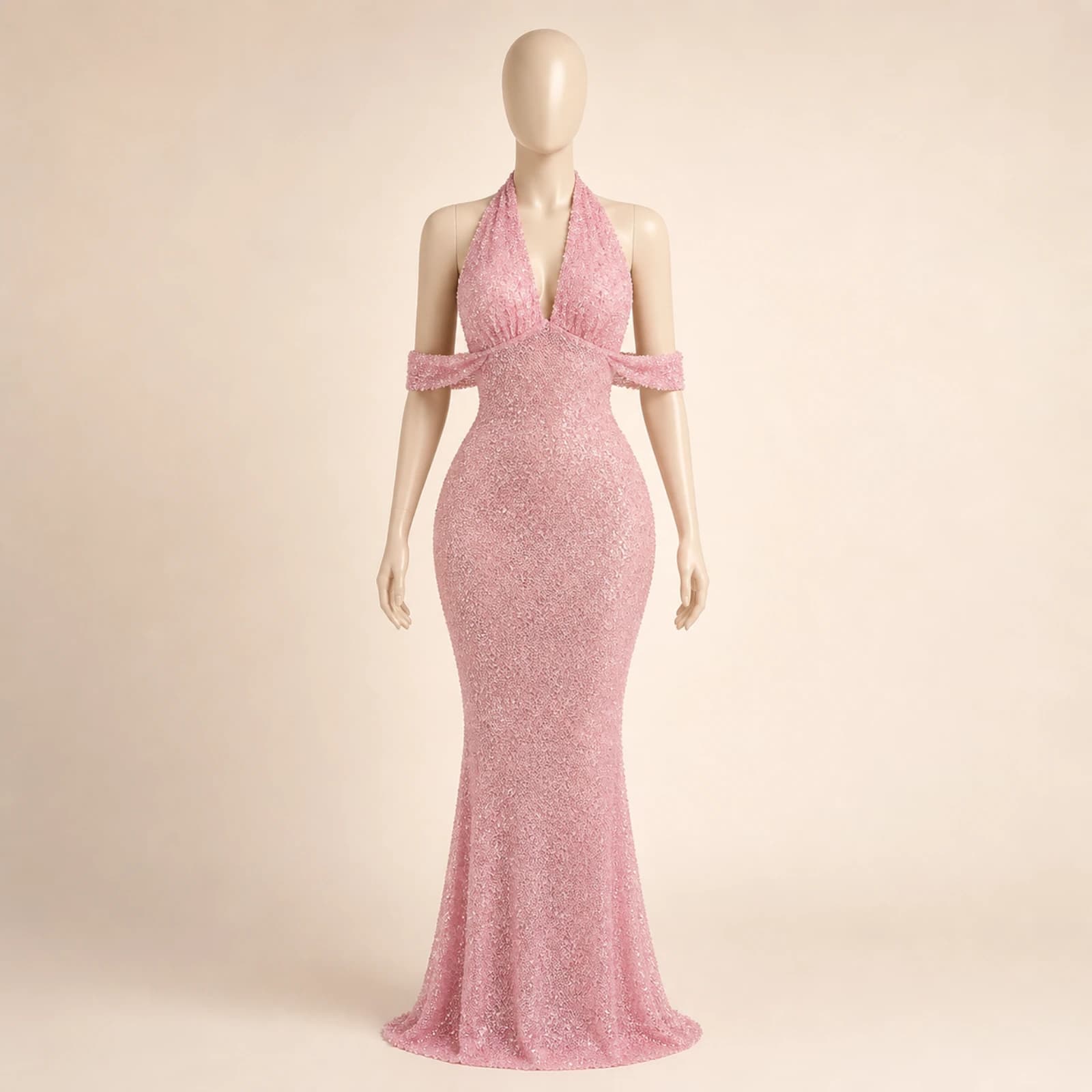 Ilaria Pink Sequin Halter Gown, view 1