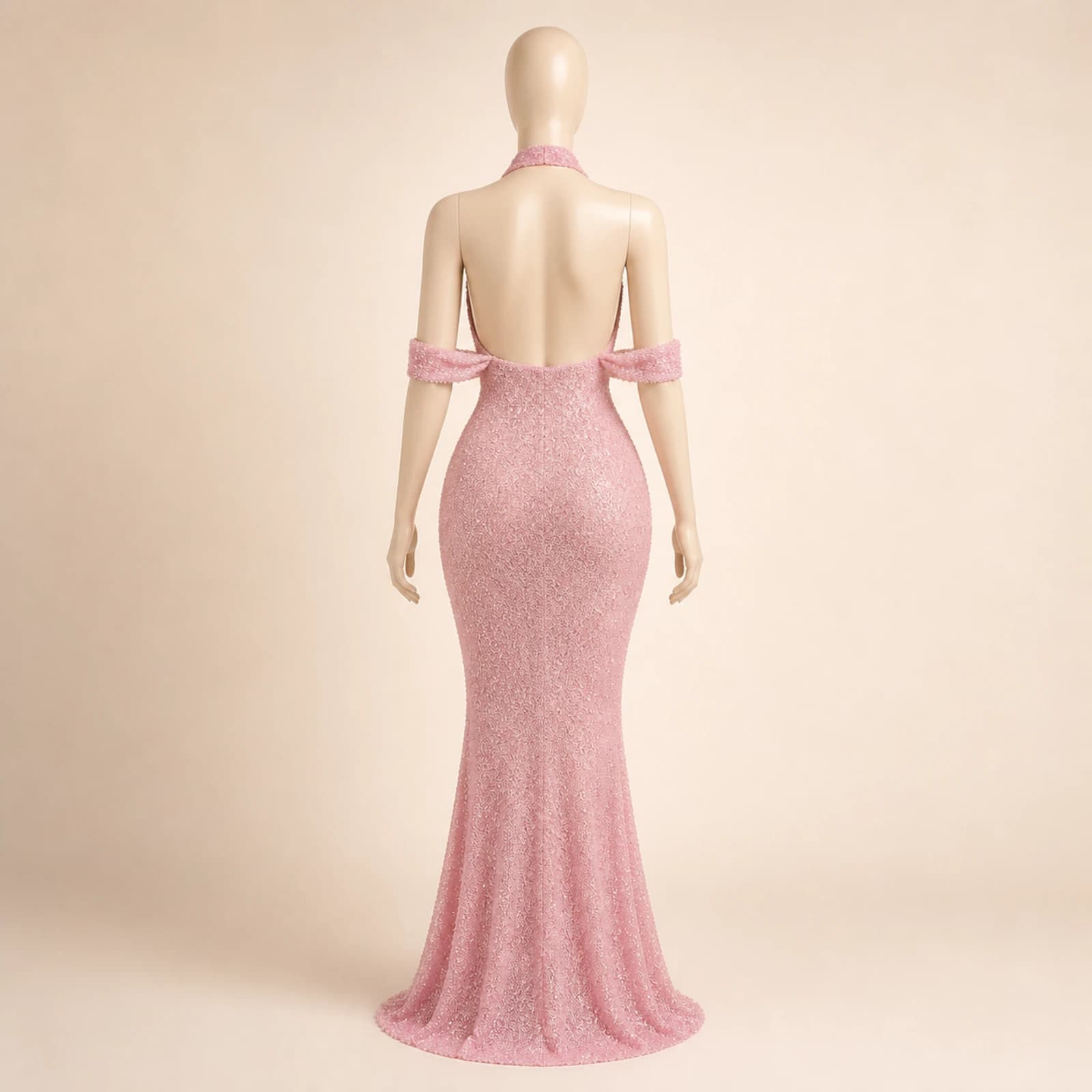 Ilaria Pink Sequin Halter Gown, view 2