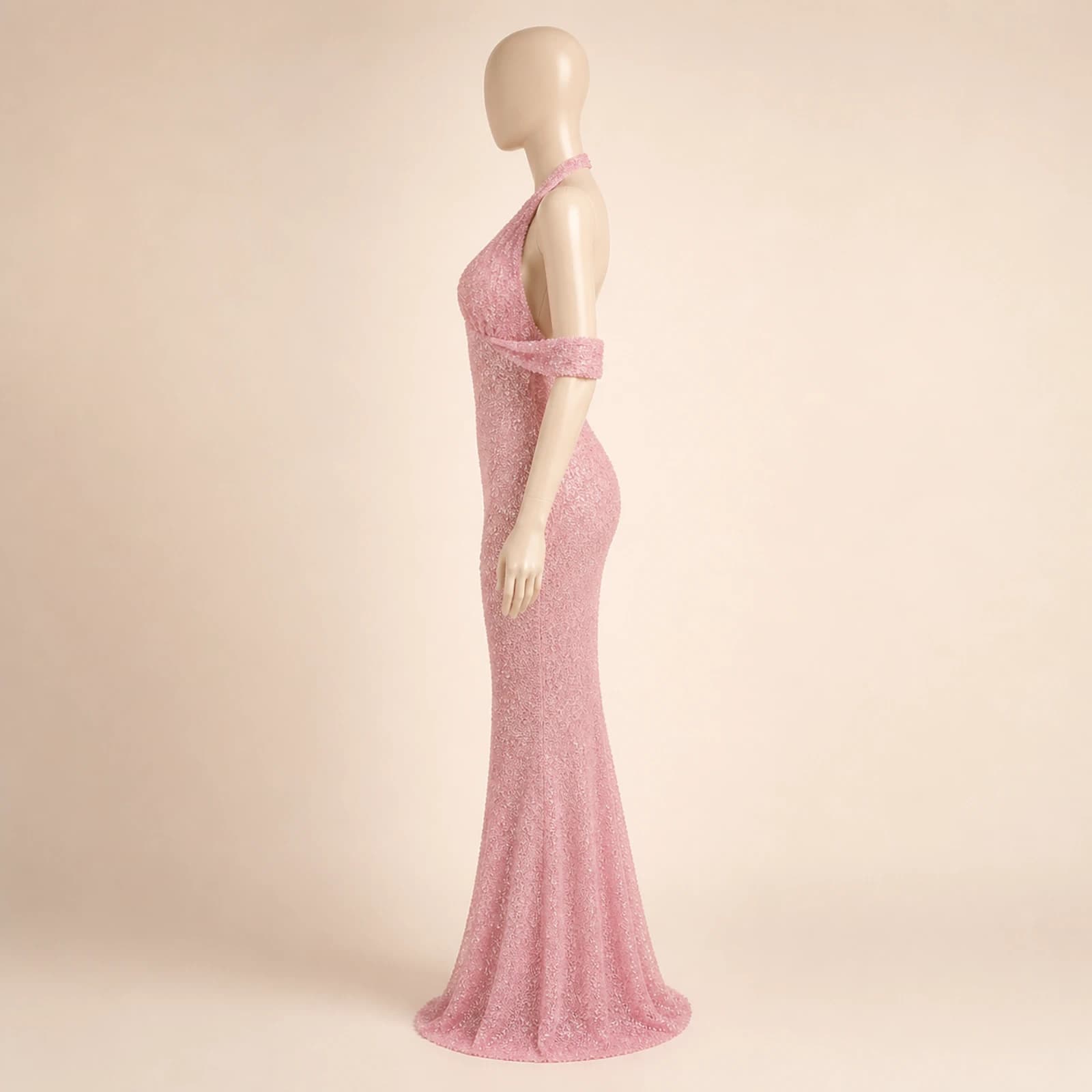 Ilaria Pink Sequin Halter Gown, view 3