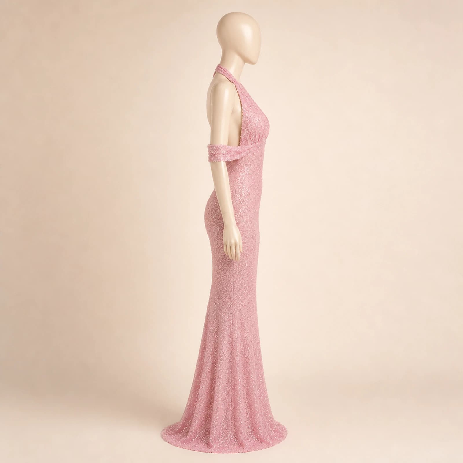 Ilaria Pink Sequin Halter Gown, view 4
