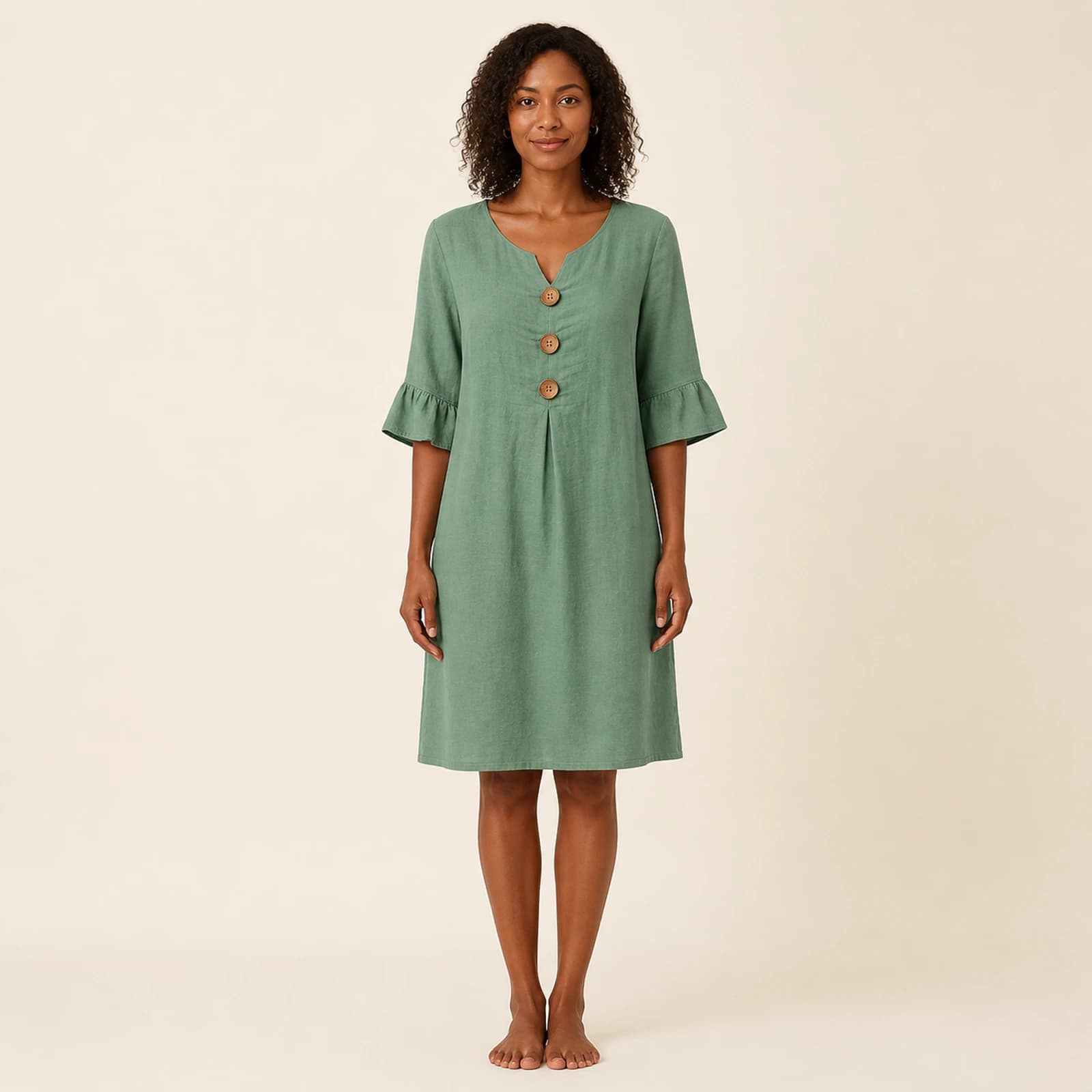 Imani Sage Linen Button Dress