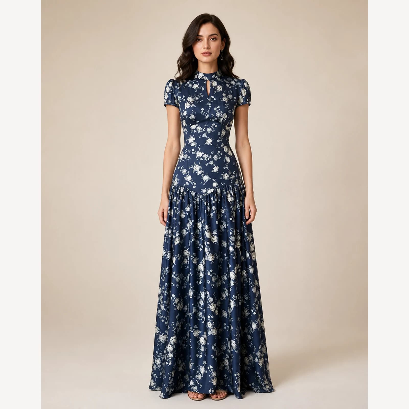 Inez Blue Pleated Maxi Dress, view 1