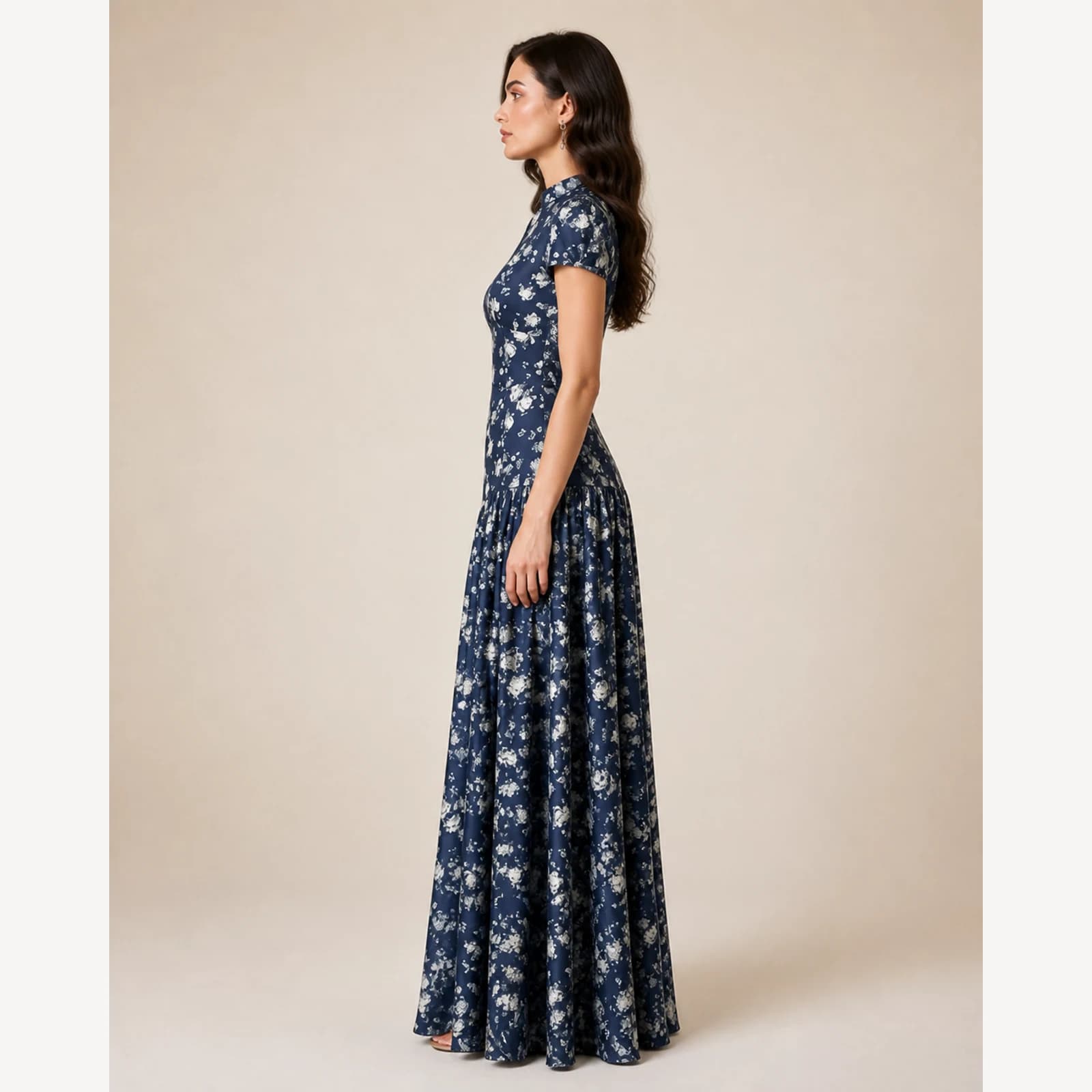 Inez Blue Pleated Maxi Dress, view 3