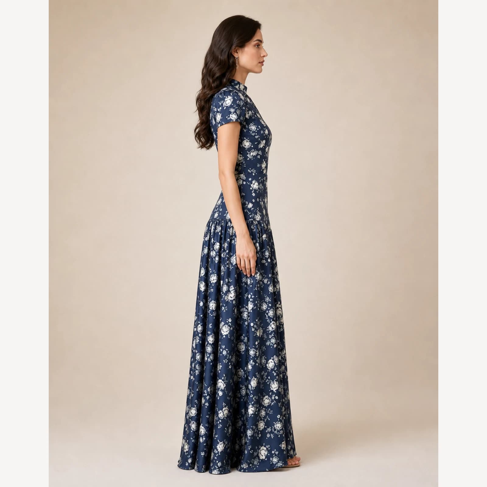 Inez Blue Pleated Maxi Dress, view 4