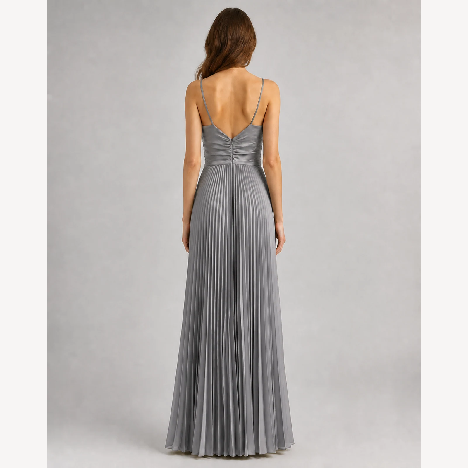 Isabeau Gray Pleated Evening Gown, view 2