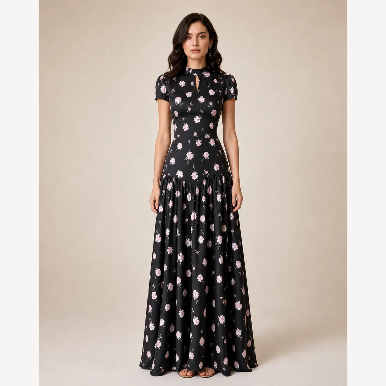 Jovina Black Pleated Maxi Dress, view 1