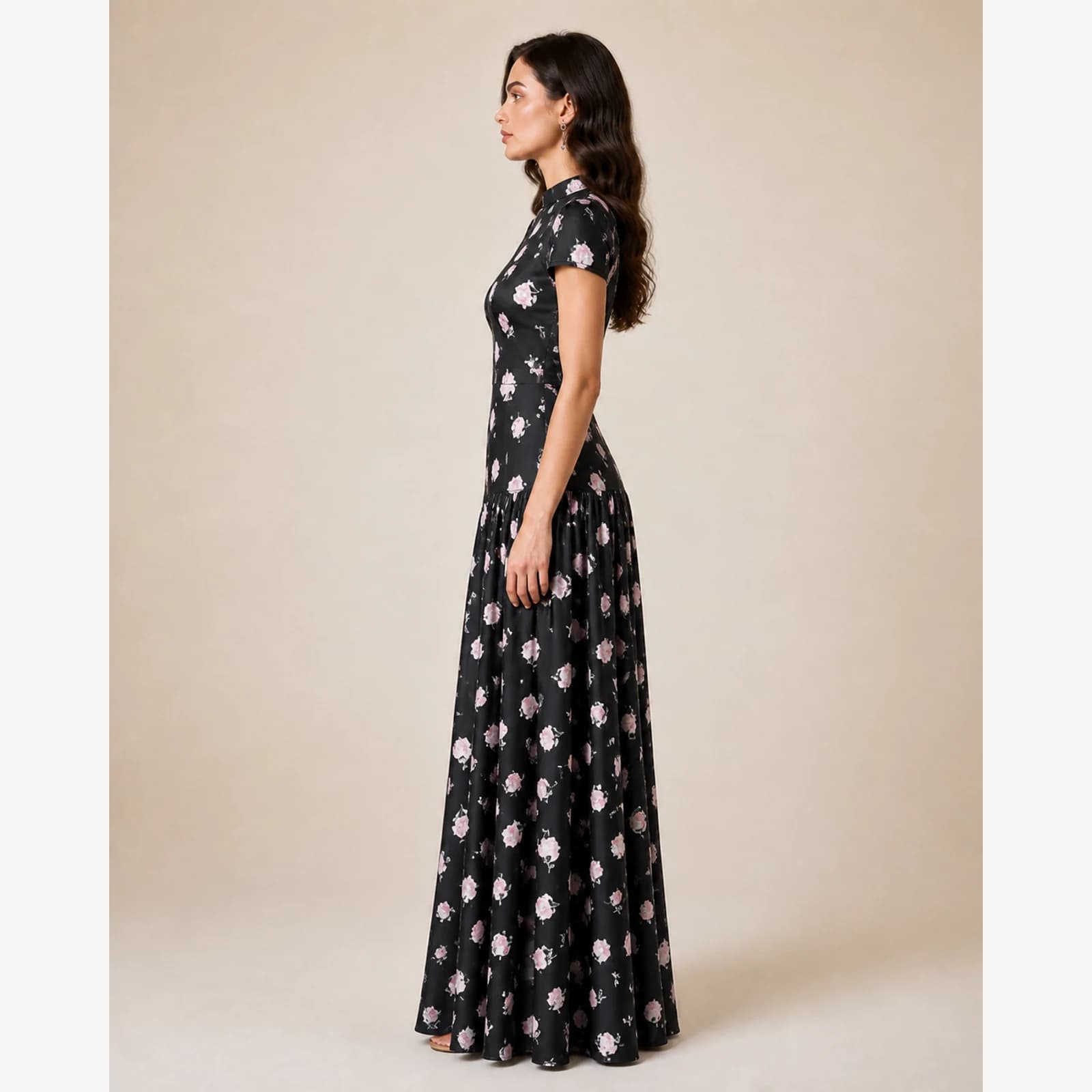 Jovina Black Pleated Maxi Dress, view 3