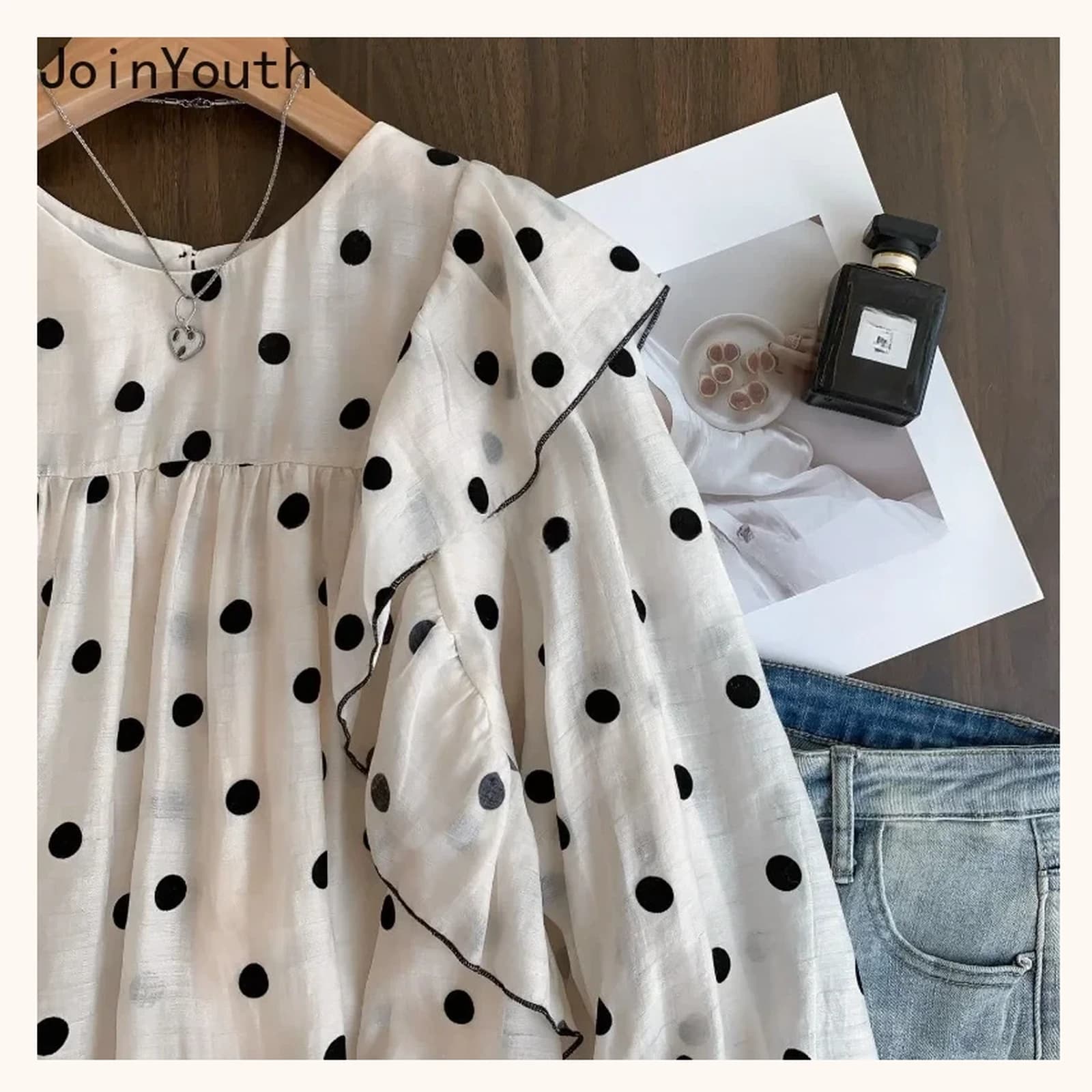 Juliette Ruffle Polka Dot Blouse, view 2