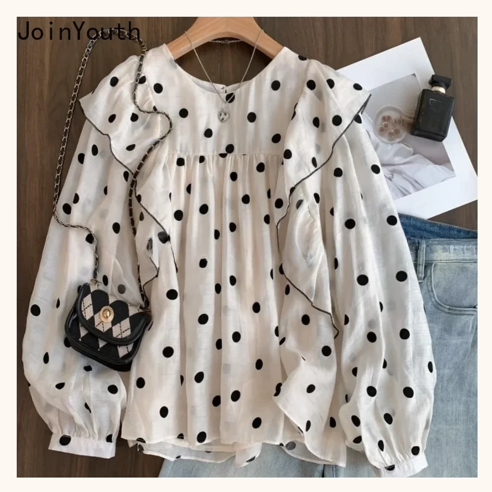 Juliette Ruffle Polka Dot Blouse, view 1