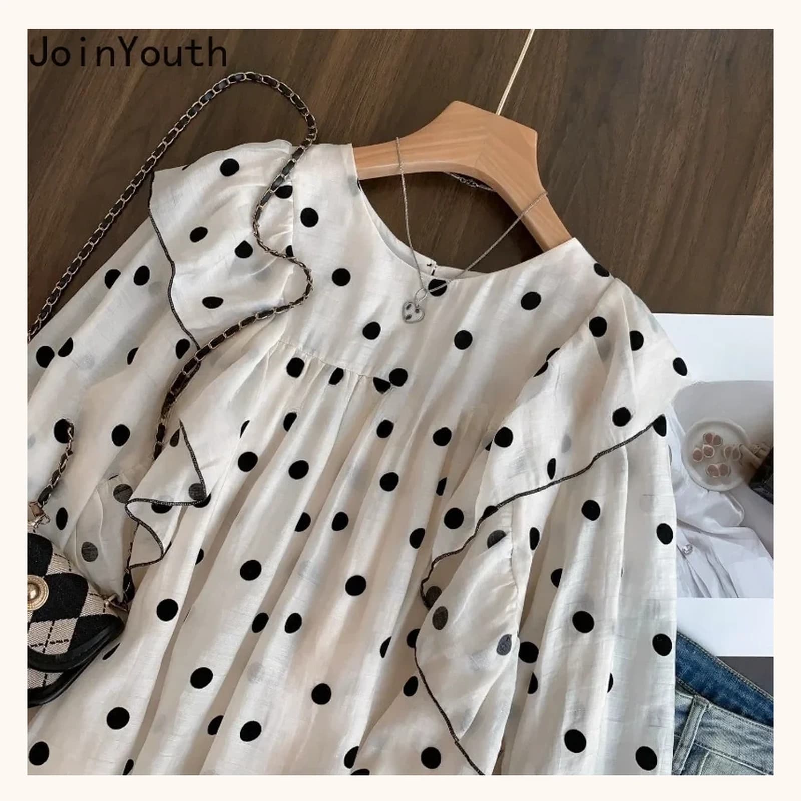 Juliette Ruffle Polka Dot Blouse, view 3