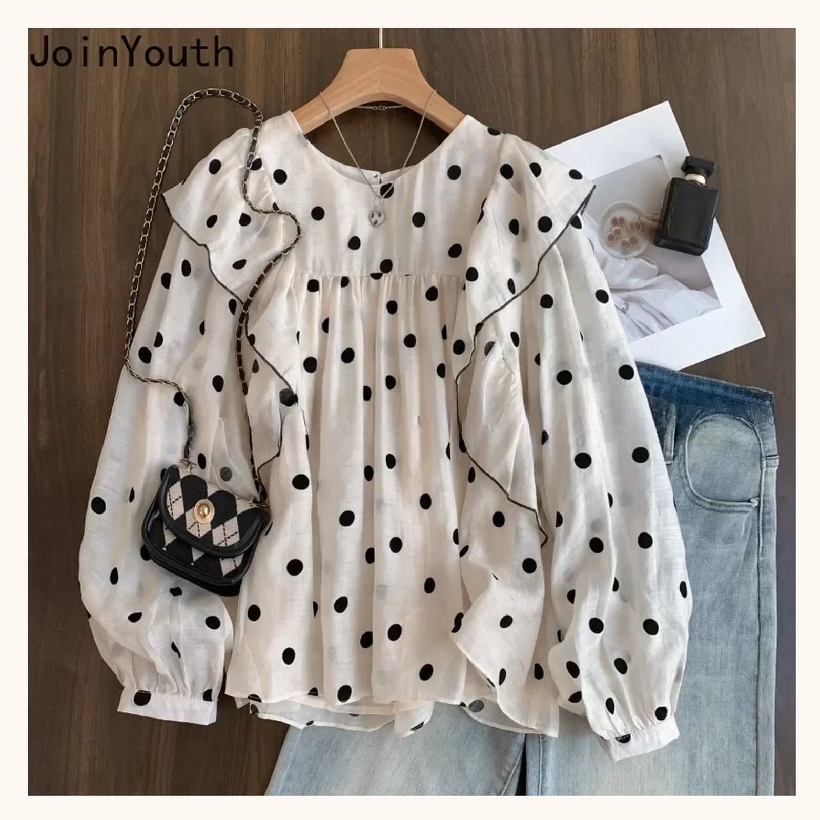 Juliette Ruffle Polka Dot Blouse, view 4
