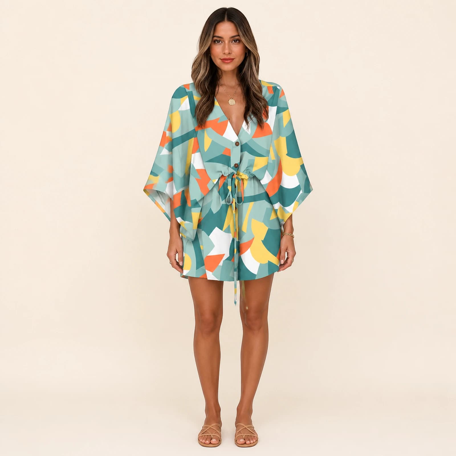 Kaia Mint Mosaic Mini Dress, view 1