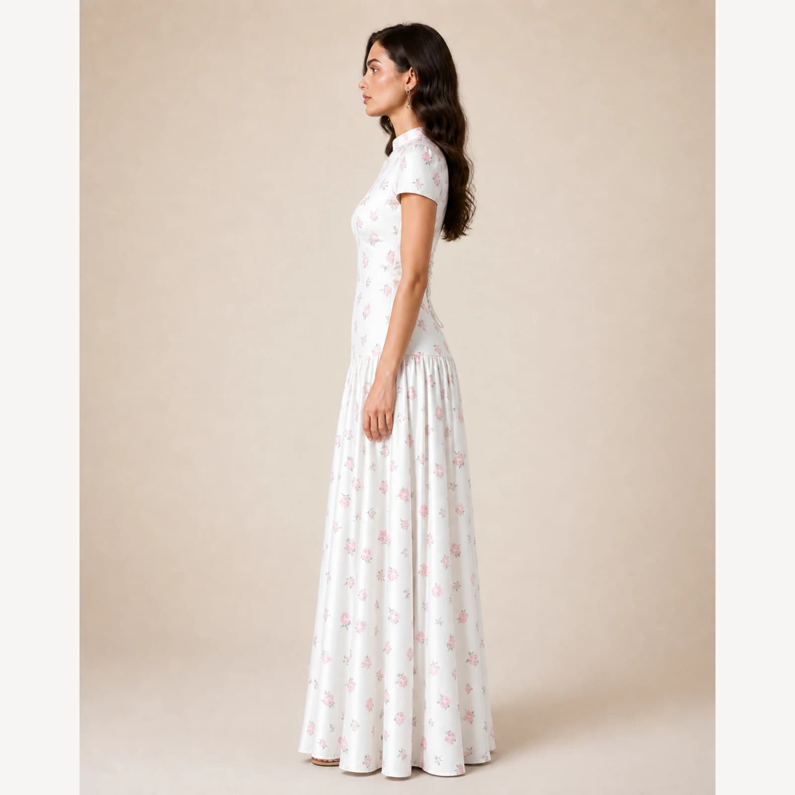 Kalina White Pleated Maxi Dress, view 3