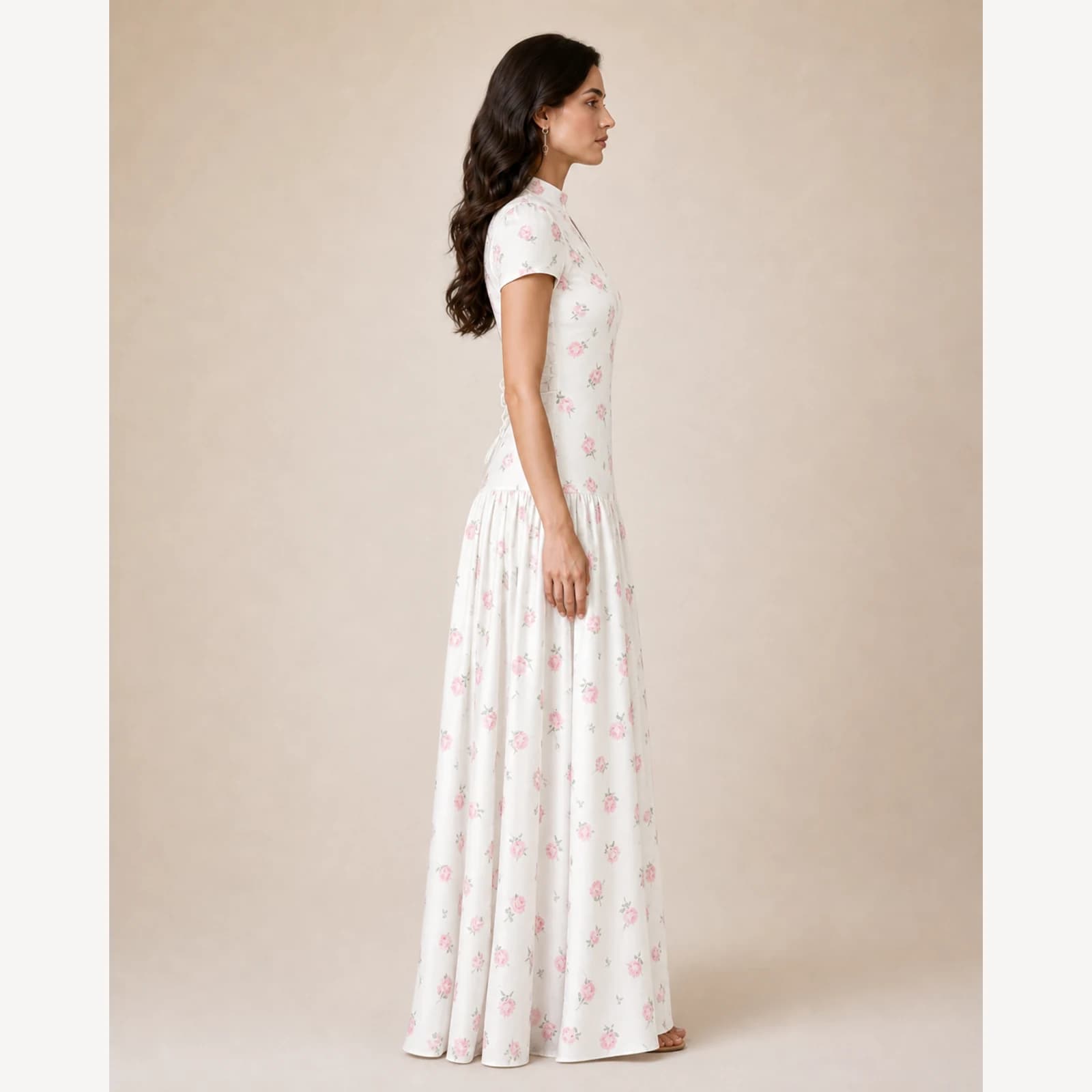 Kalina White Pleated Maxi Dress, view 4