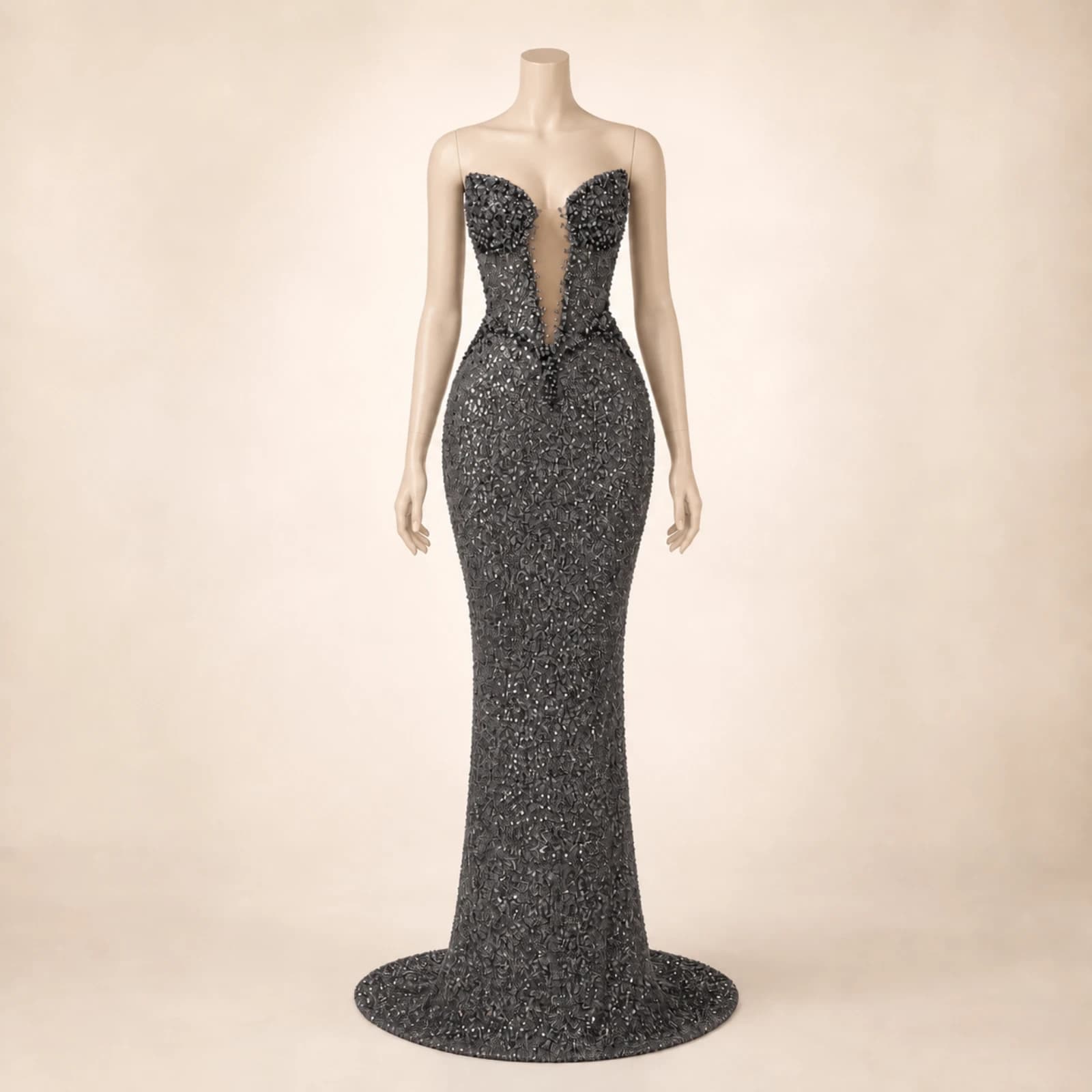 Katarina Gray Crystal Mermaid Gown, view 1