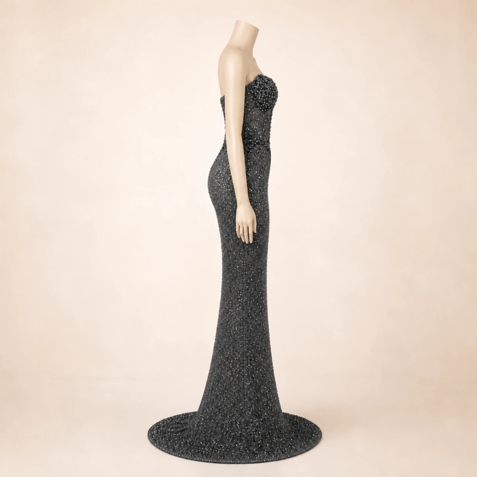 Katarina Gray Crystal Mermaid Gown, view 3
