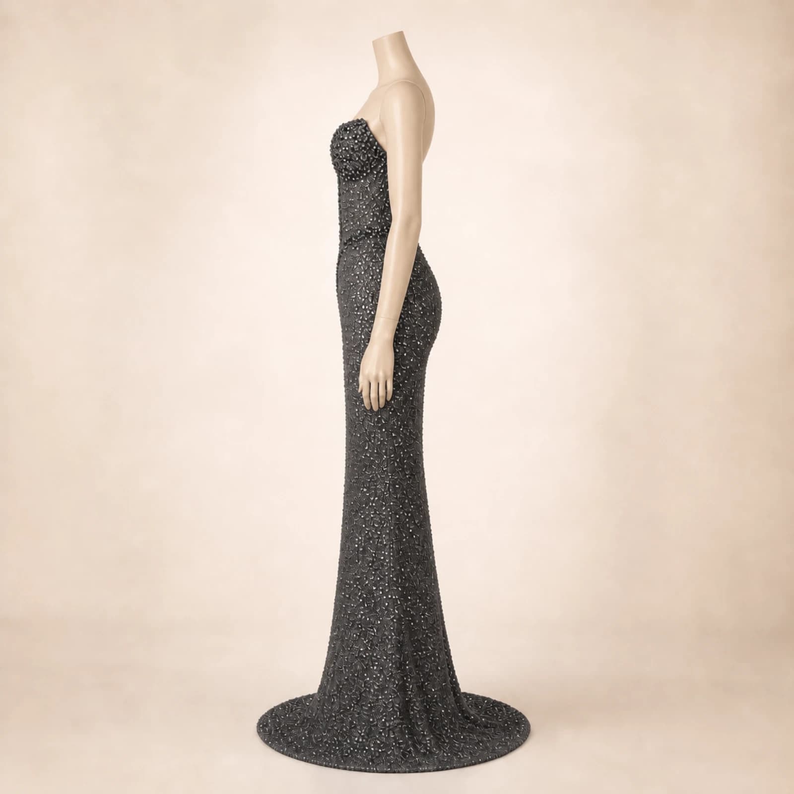 Katarina Gray Crystal Mermaid Gown, view 4