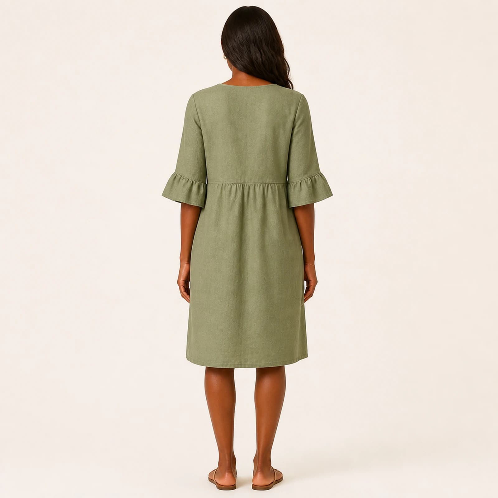 Kendra Khaki Linen Button Dress, view 2