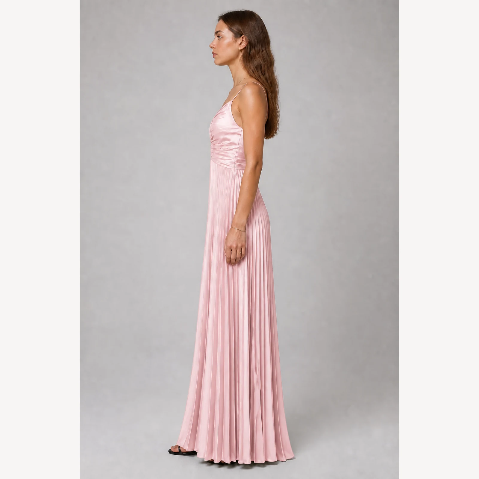 Kerensa Pink Pleated Evening Gown, view 3