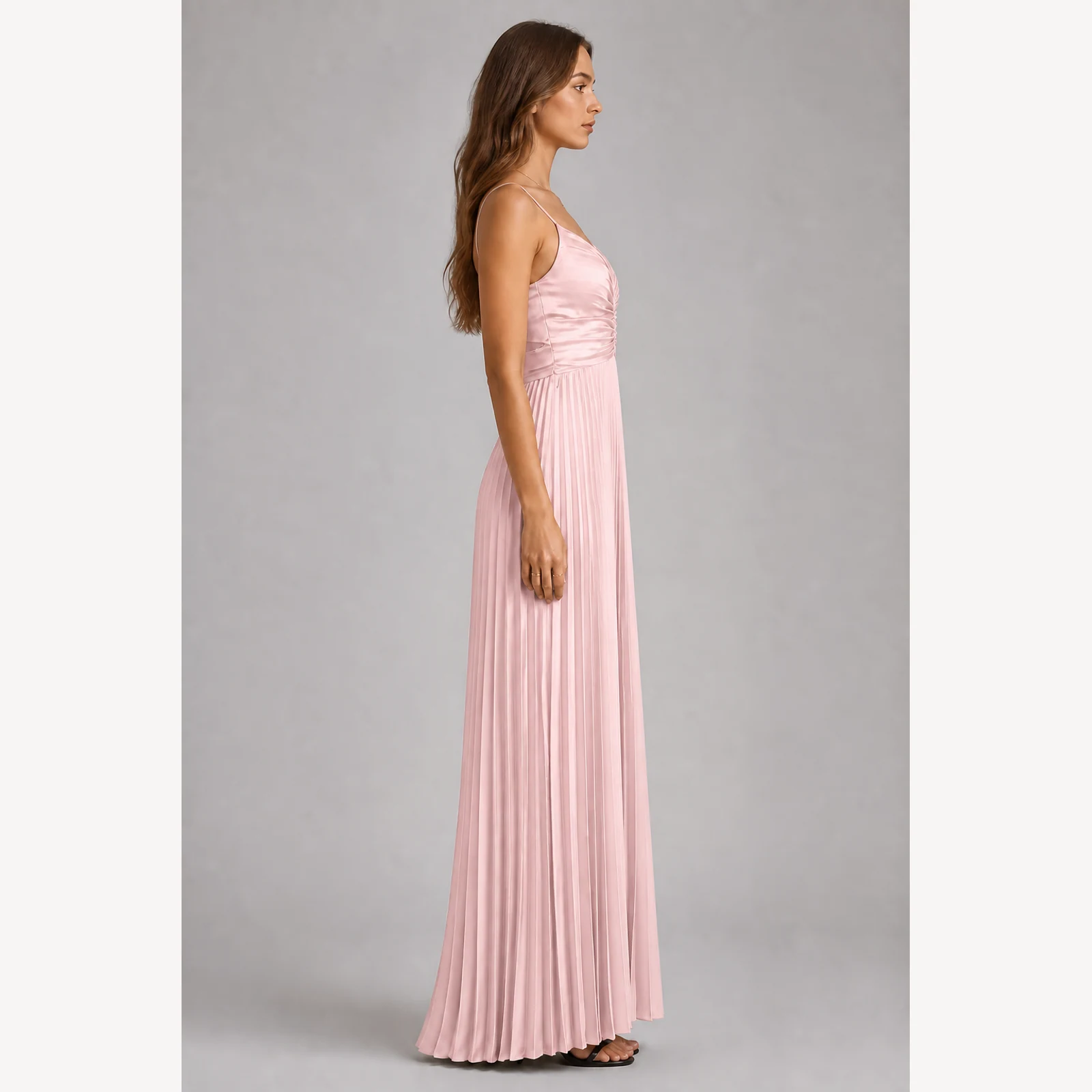 Kerensa Pink Pleated Evening Gown, view 4