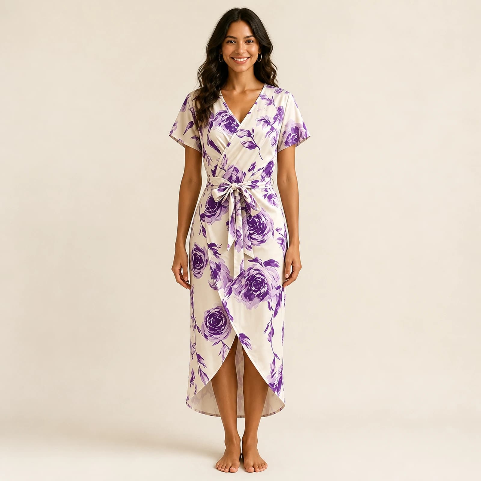 Lavinia Lavender Rose Tie-Front Midi Dress, view 1