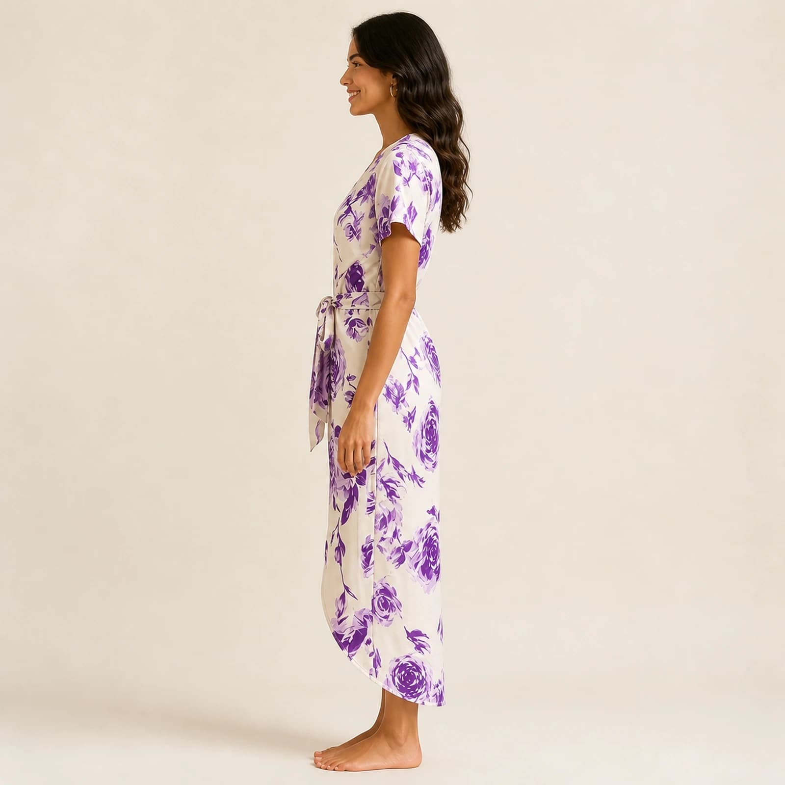 Lavinia Lavender Rose Tie-Front Midi Dress, view 3
