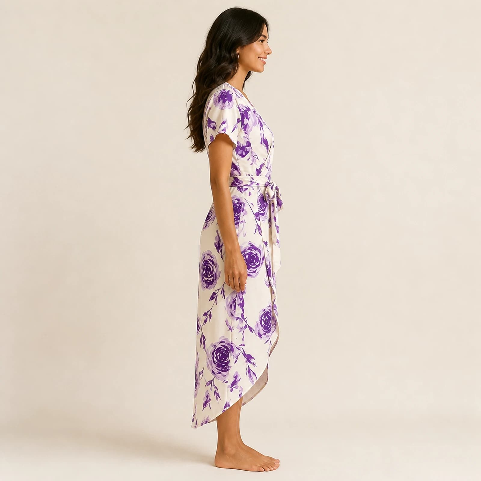 Lavinia Lavender Rose Tie-Front Midi Dress, view 4
