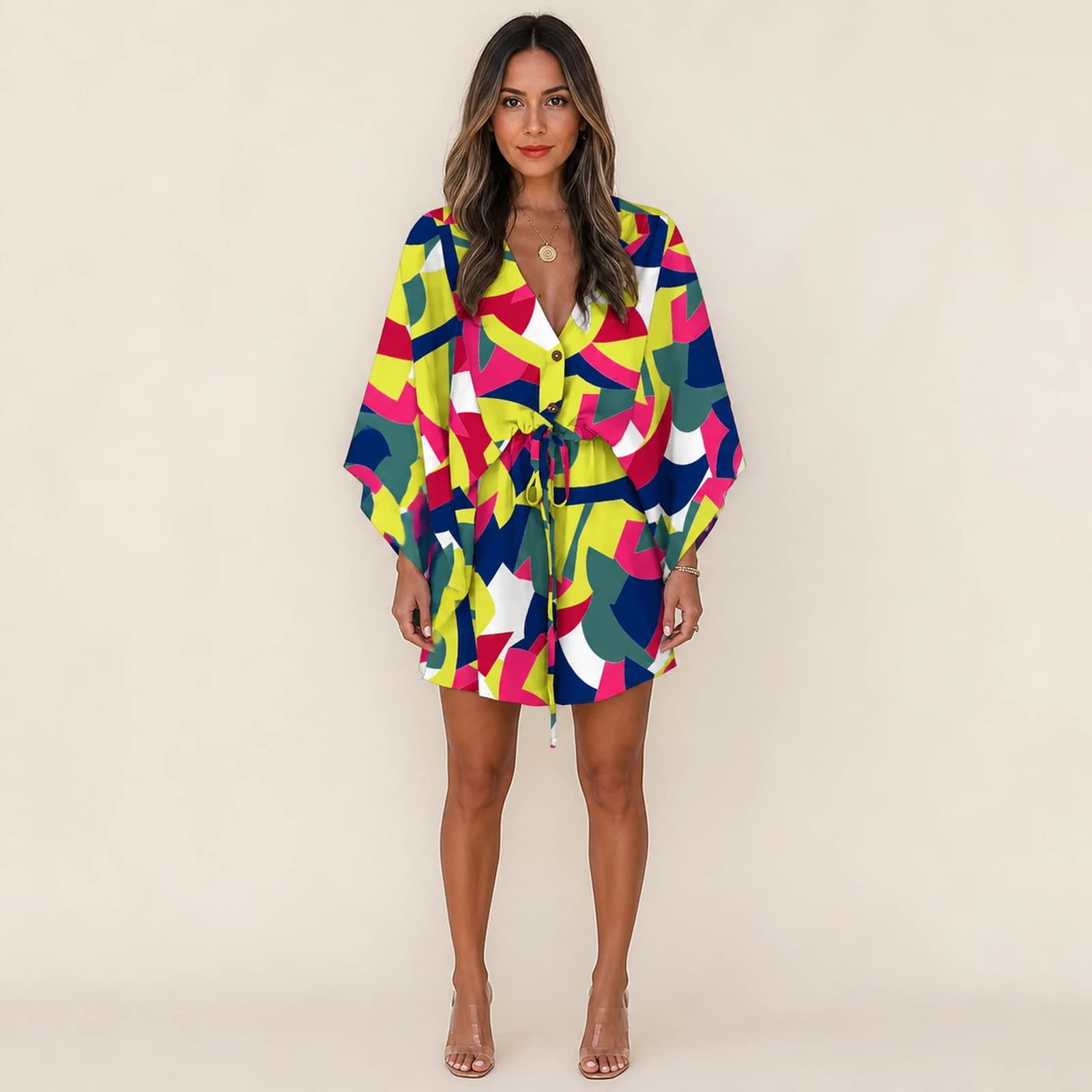 Liora Neon Mosaic Mini Dress, view 1