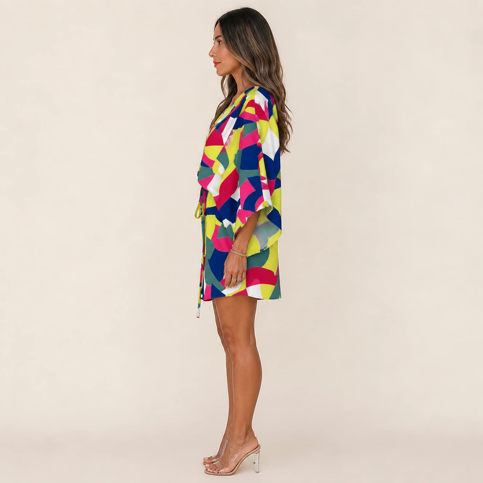 Liora Neon Mosaic Mini Dress, view 3
