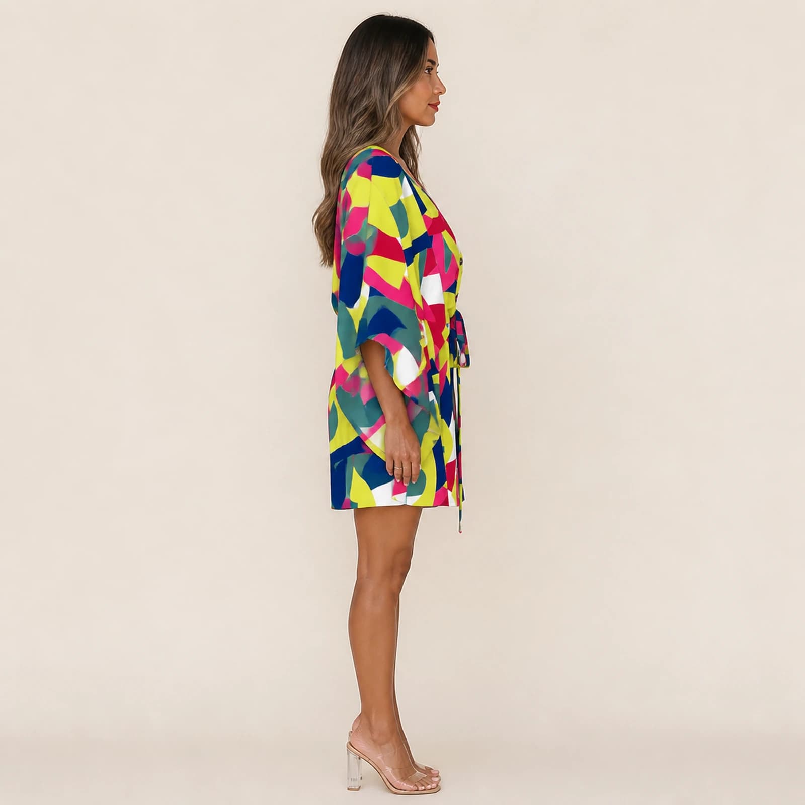 Liora Neon Mosaic Mini Dress, view 4